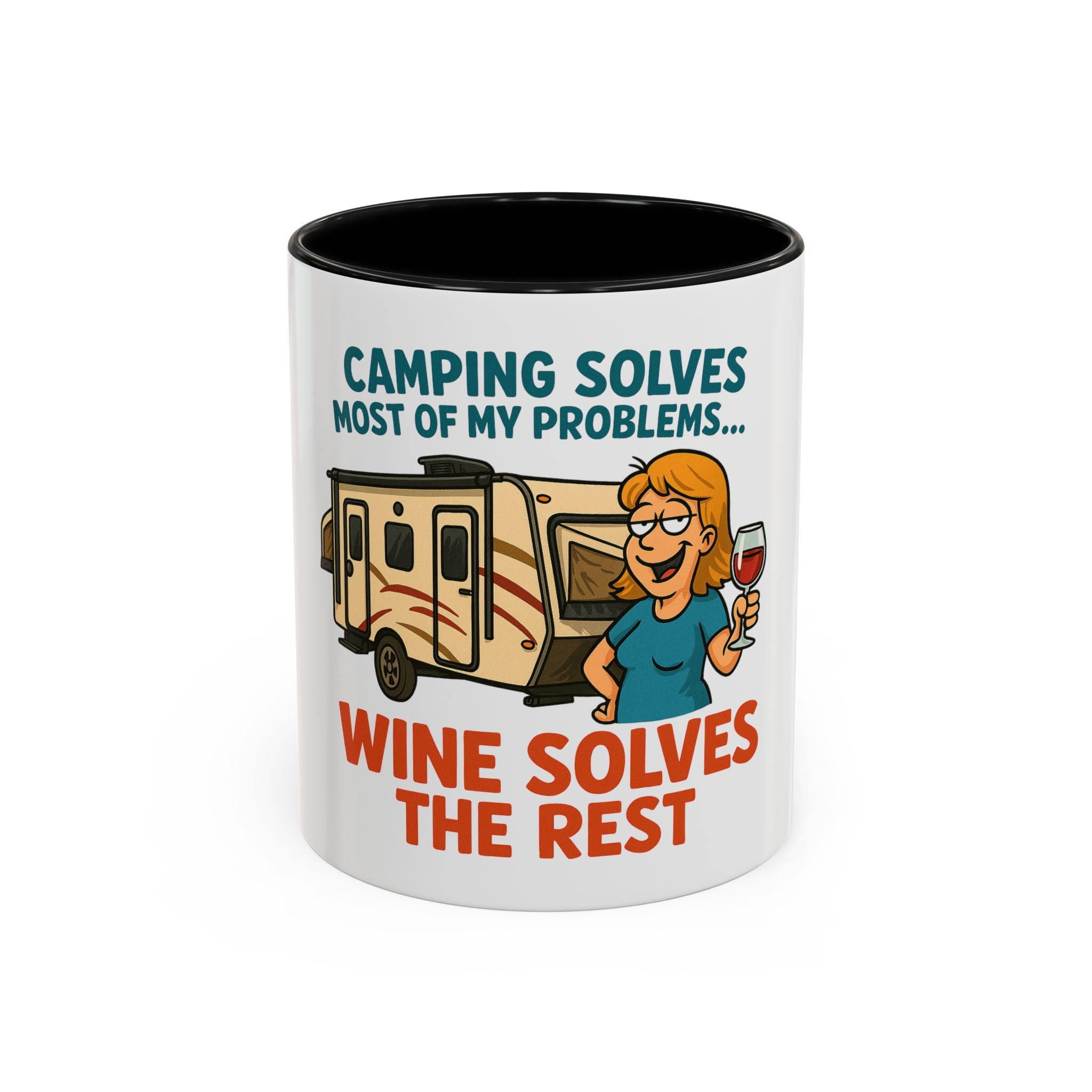 Camping Coffee Mug - Wine Solves the Rest - Fun Camper Mug for Nature Lovers, Gift for Adventurers, Travel Mug, Coffee Lover's Gift