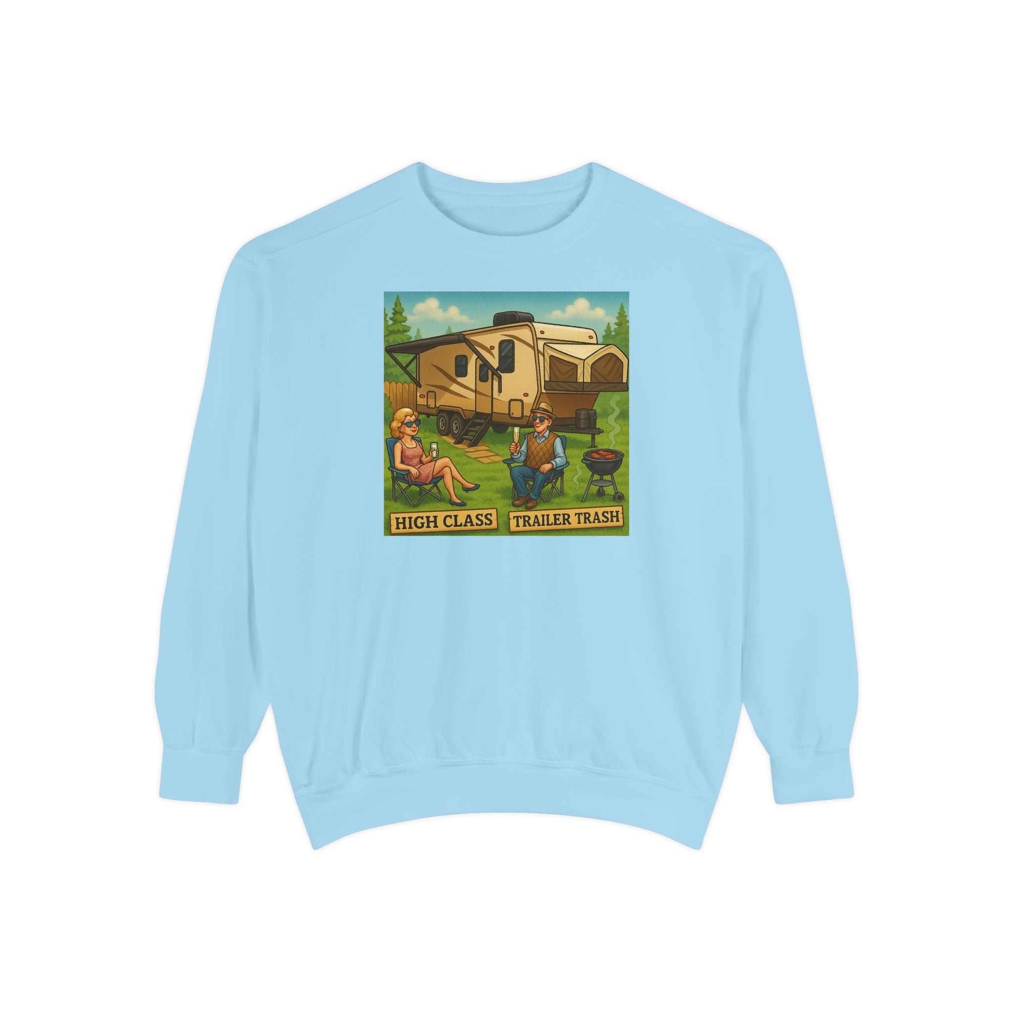 Vintage-Inspired Unisex Sweatshirt with 'High Class Trail Trash' Design