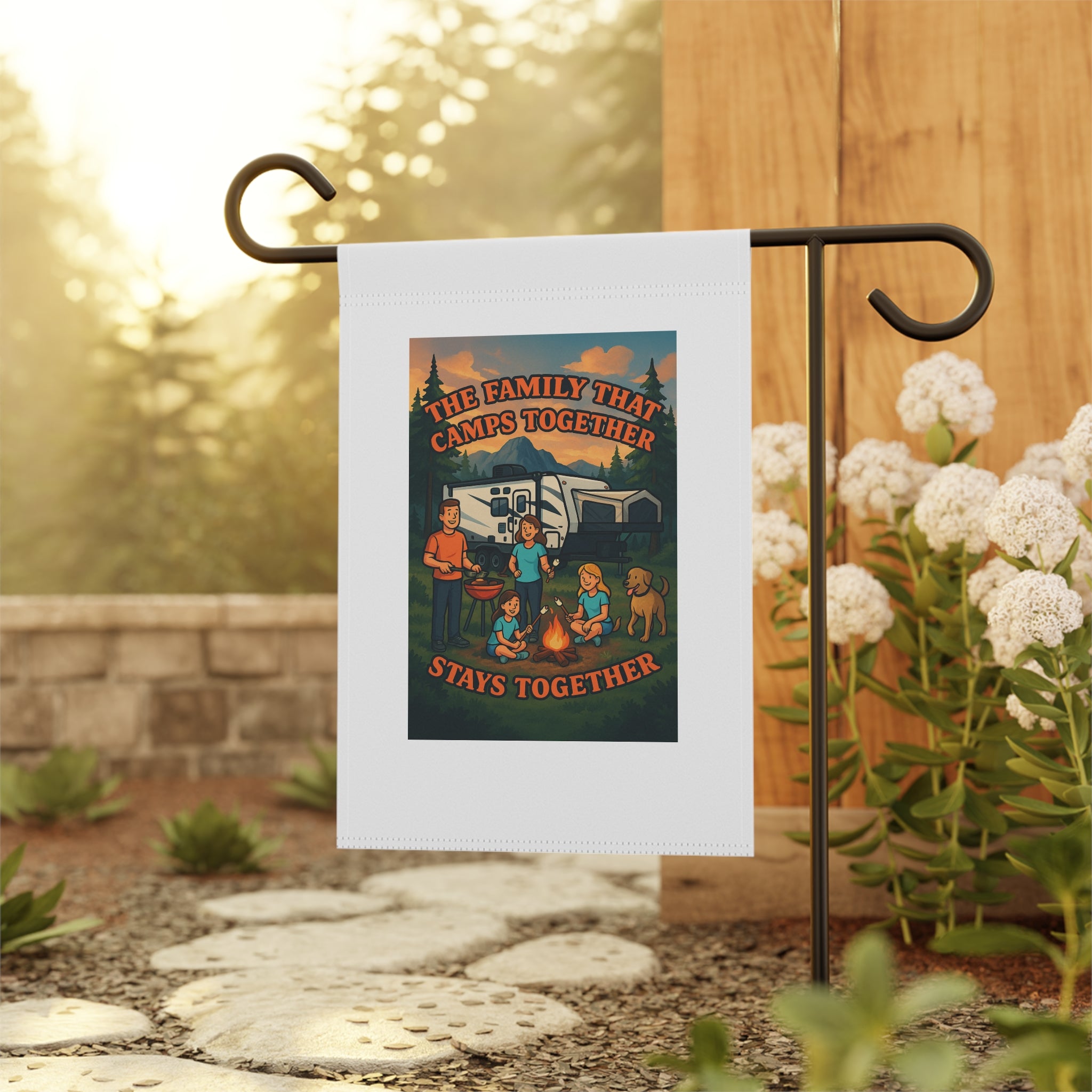 Camping Family Banner, Outdoor Decor, Garden Flag, Family Reunion Gift, RV Fun Sign, Camping Themed Home Decor
