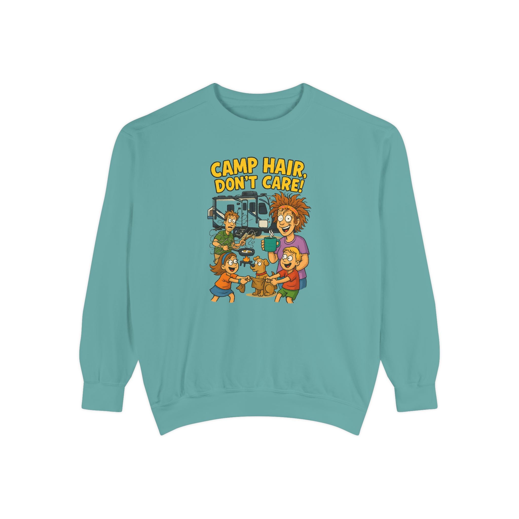 Camp Hair Don't Care Sweatshirt, Cozy Unisex Sweater, Perfect for Campers, Gift for Travel Lovers, Casual Outfit, All Season