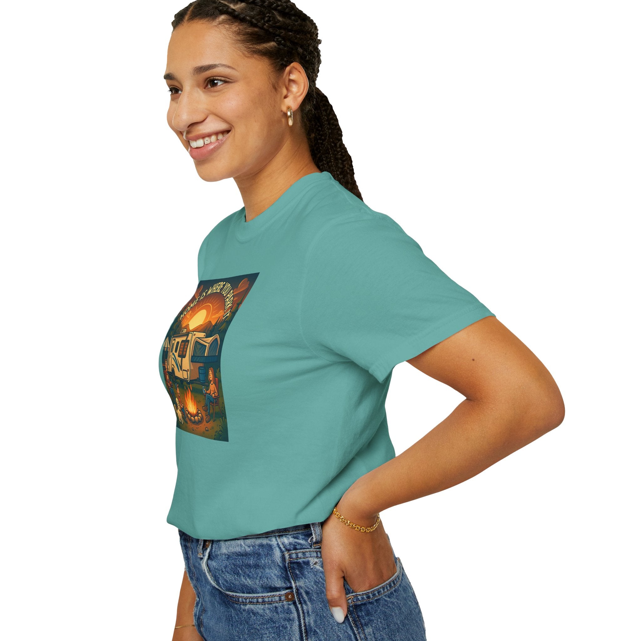 Home Is Where You Park T-shirt - Unisex Garment-Dyed Tee for Campers, Adventure Lovers, Outdoor Enthusiasts, Gift Idea