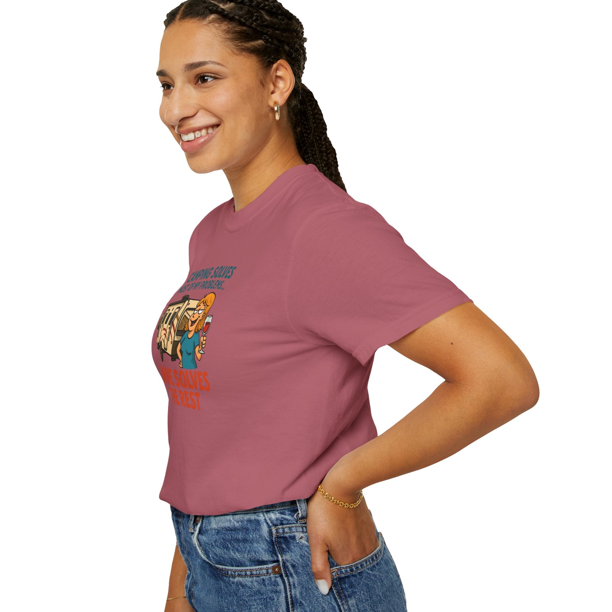 Camping & Wine Unisex T-Shirt, Relaxed Fit Tee, Perfect Gift for Campers, Wine Lovers, Outdoor Enthusiasts, Summer Celebrations