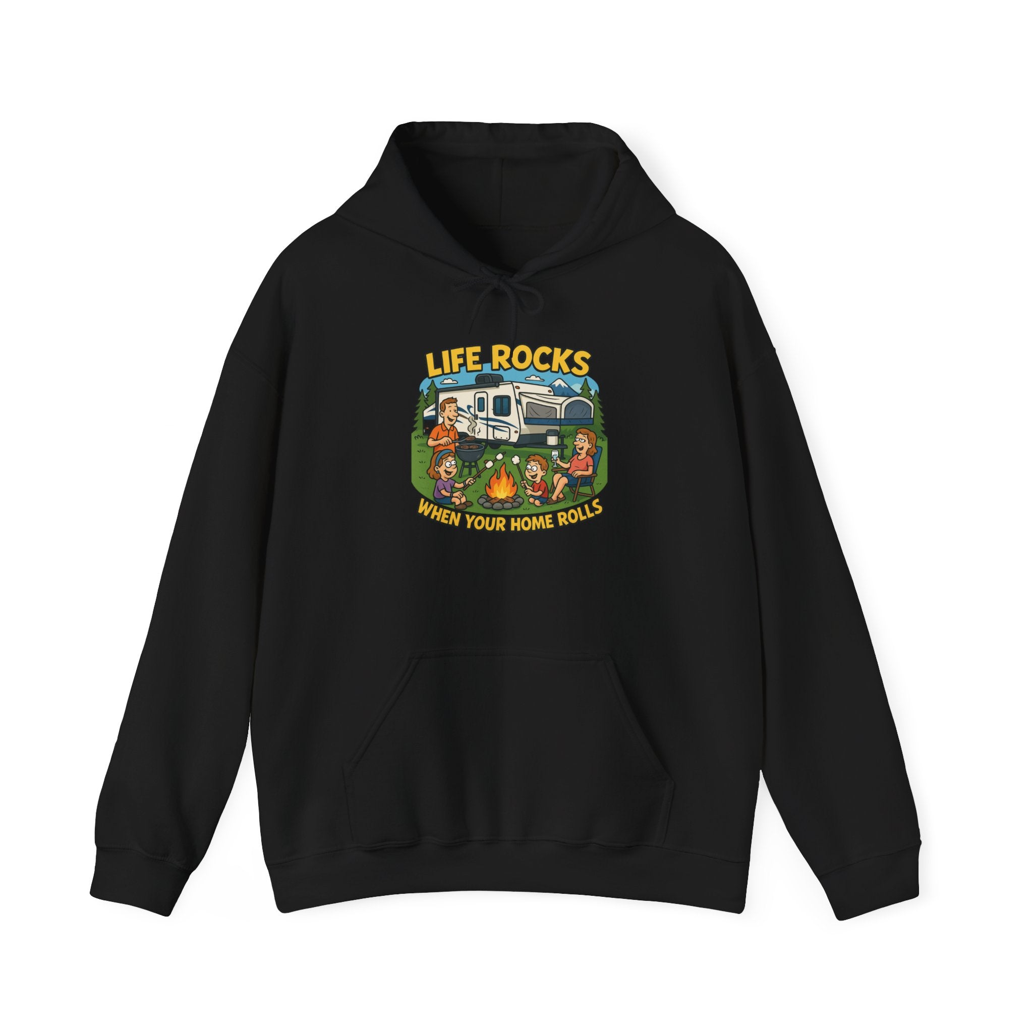 Campfire Adventure Hoodie with Retro Design, Cozy Gift for Outdoor Lovers, Perfect for Camping, Road Trips, and Casual Wear
