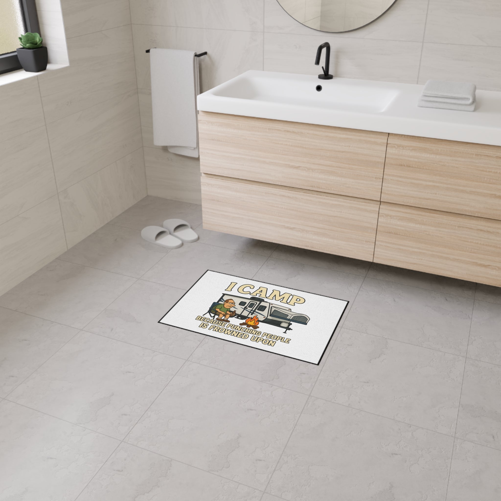 Funny Camping Floor Mat - "I Camp Because Punching People Is Frowned Upon"