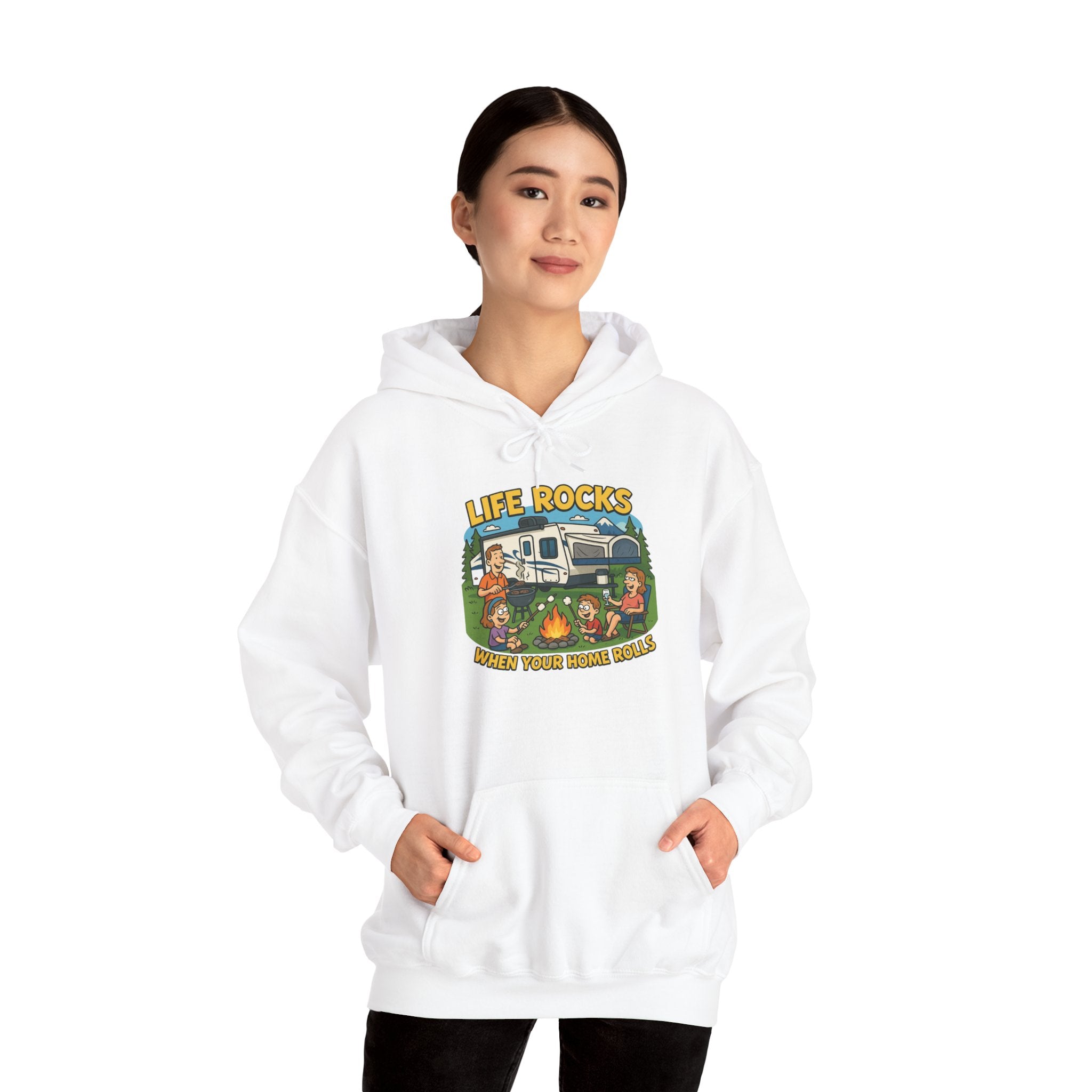Campfire Adventure Hoodie with Retro Design, Cozy Gift for Outdoor Lovers, Perfect for Camping, Road Trips, and Casual Wear