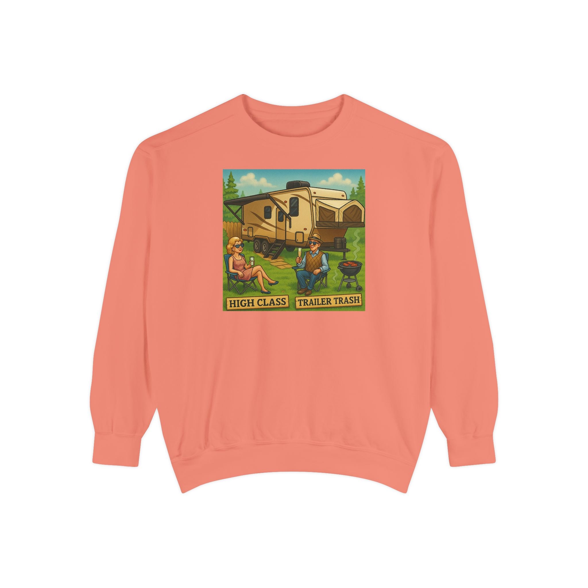 Vintage-Inspired Unisex Sweatshirt with 'High Class Trail Trash' Design