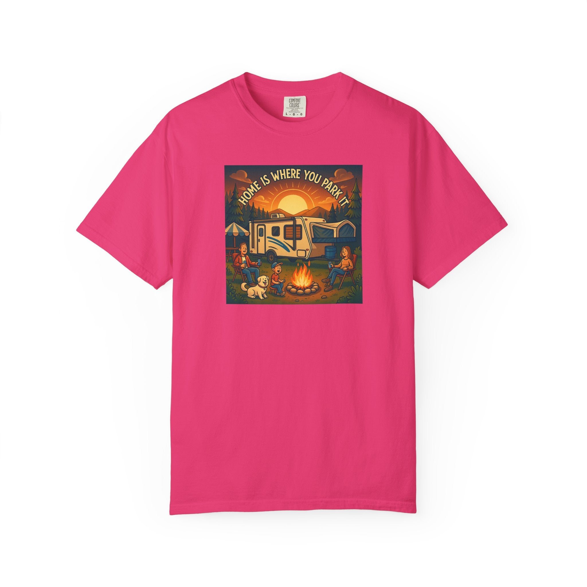 Home Is Where You Park T-shirt - Unisex Garment-Dyed Tee for Campers, Adventure Lovers, Outdoor Enthusiasts, Gift Idea
