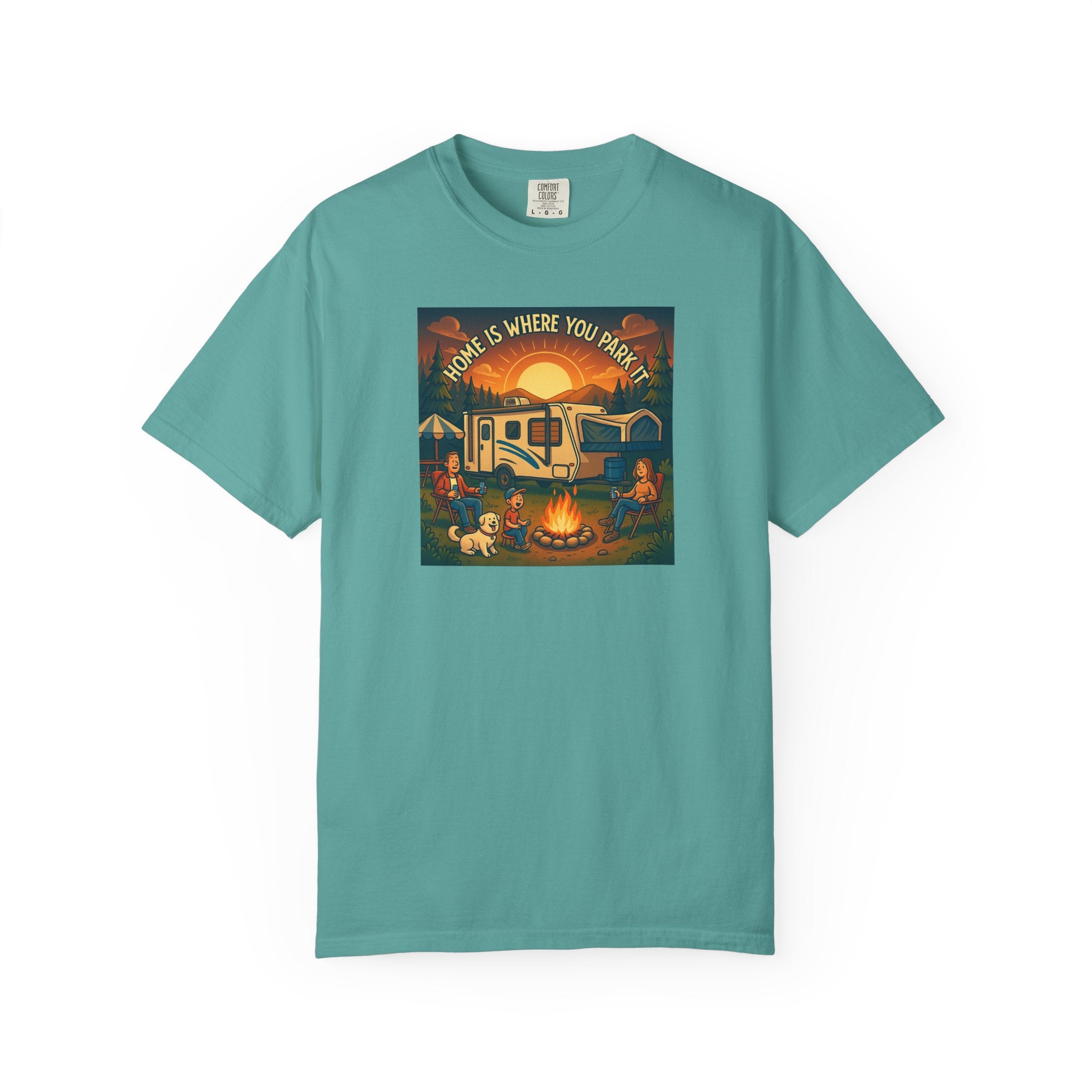 Home Is Where You Park T-shirt - Unisex Garment-Dyed Tee for Campers, Adventure Lovers, Outdoor Enthusiasts, Gift Idea