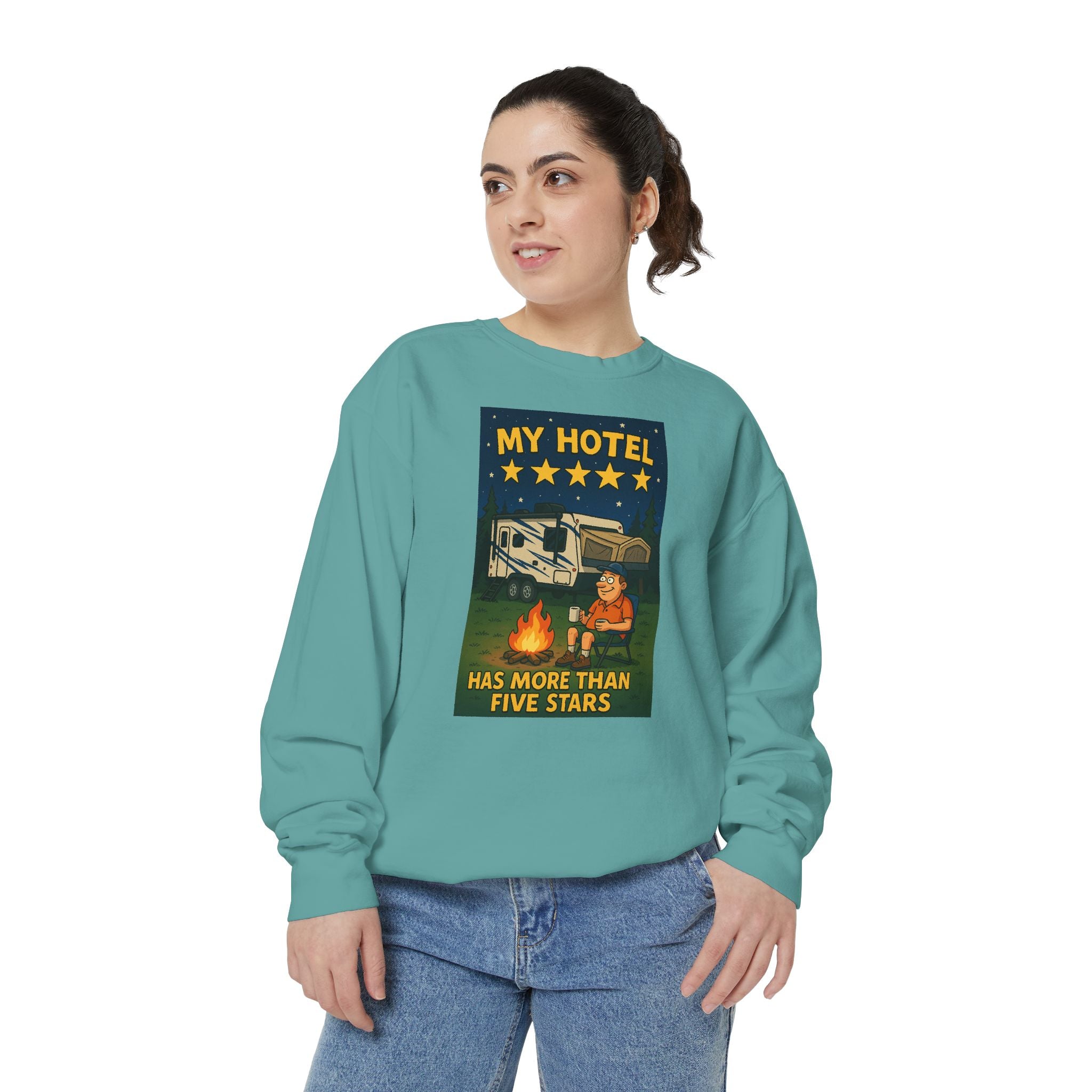 My Hotel Sweatshirt - Cozy Camping Apparel, Unisex Garment-Dyed Sweatshirt for Outdoor Lovers, Perfect for Bonfire Nights, Gift for Campers
