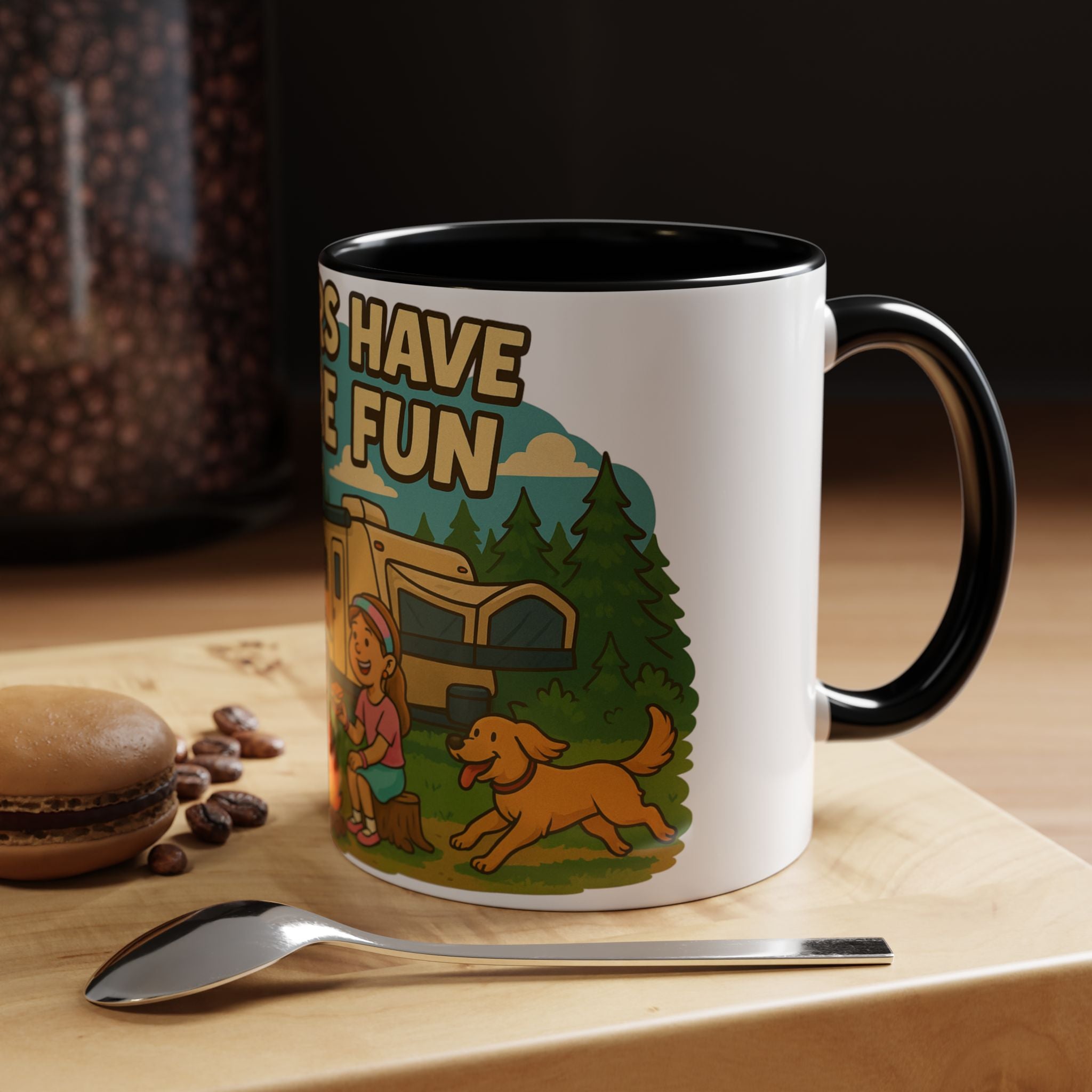 Campfire Adventure Mug - 'Campers Have S'more Fun', Outdoor Coffee Cup for Camping Lovers, Gifts for Nature Enthusiasts, S'mores Jokes