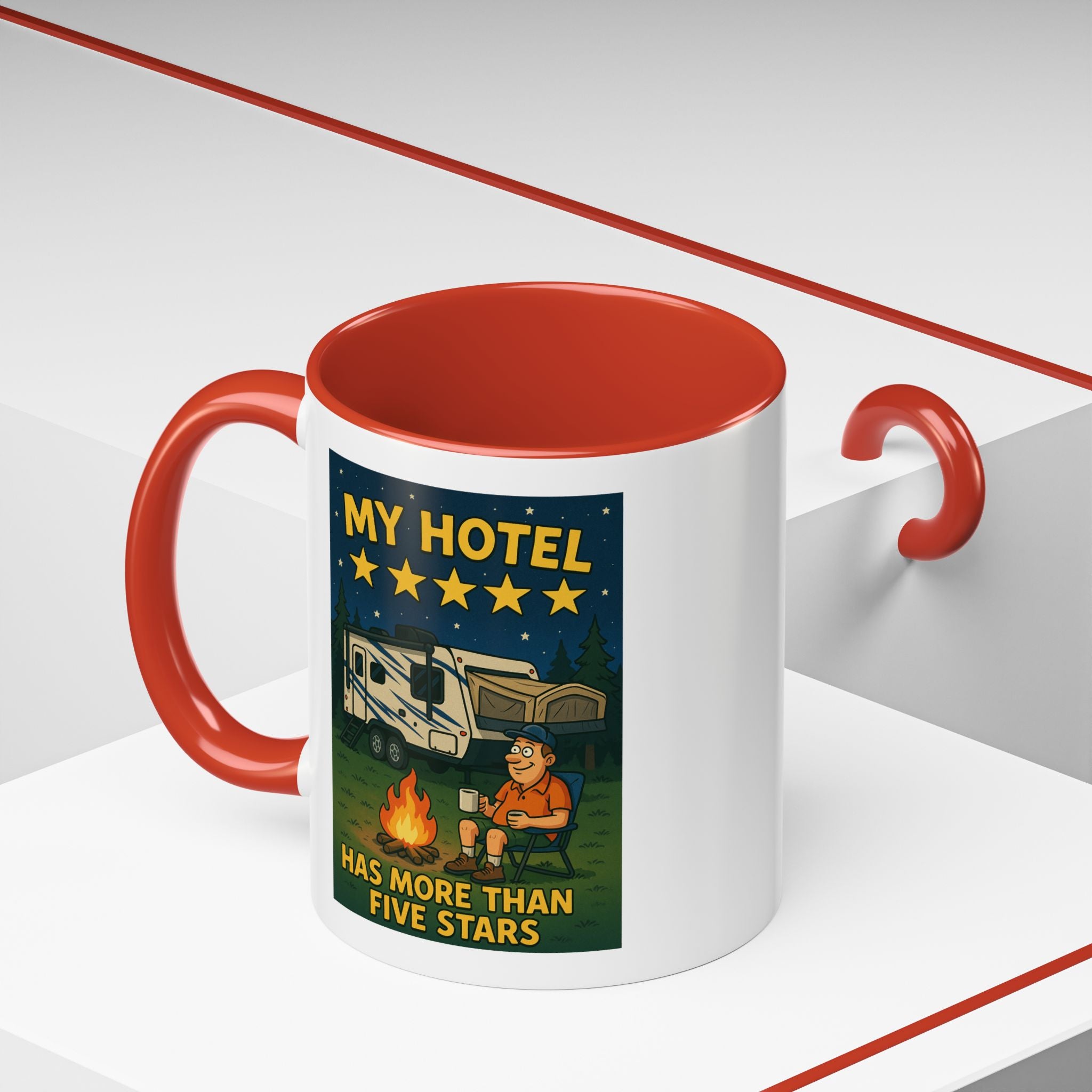 Camping-Themed Accent Coffee Mug | Perfect for RV Lovers, Campers, Travelers, Cozy Nights, Outdoor Adventures, Unique Gift Ideas
