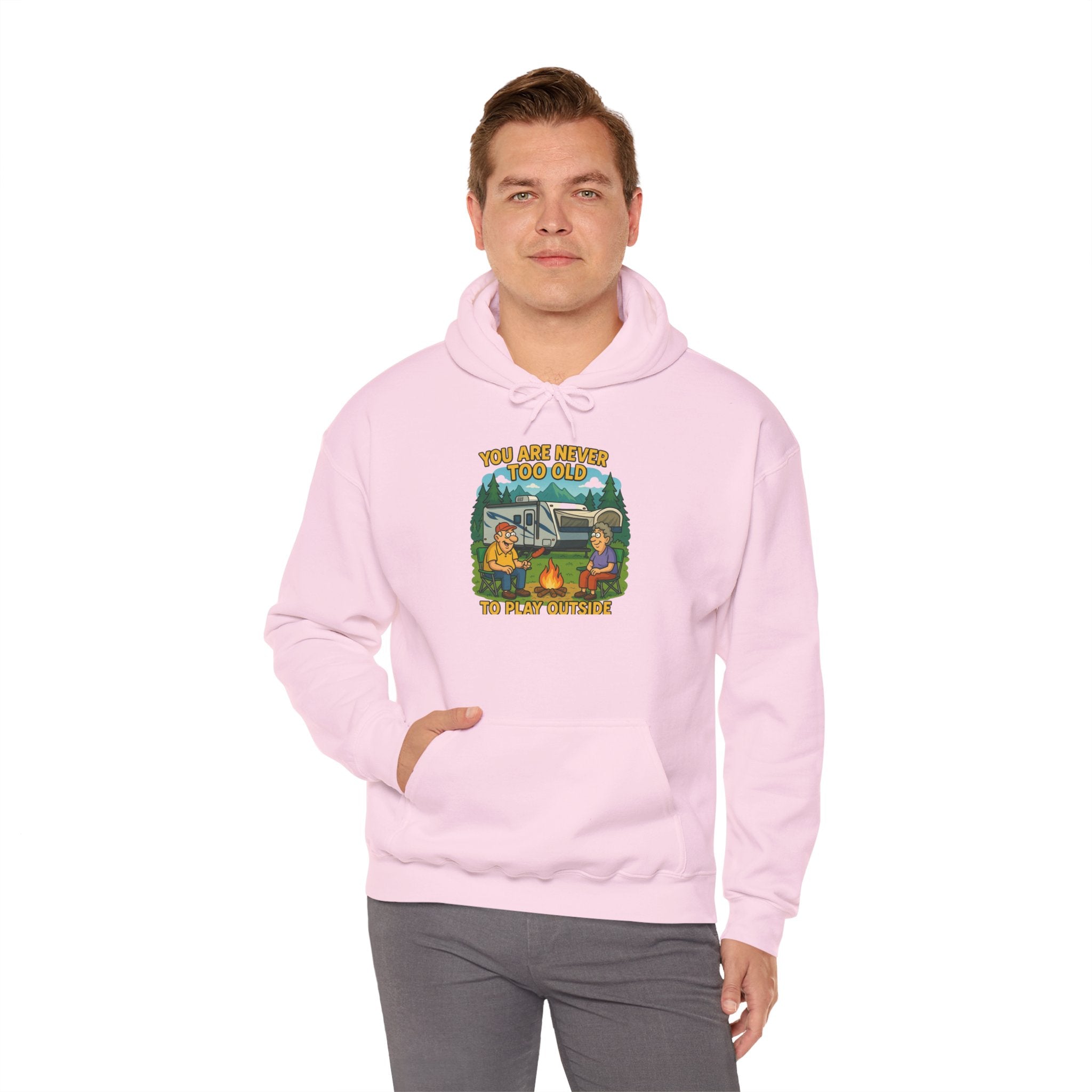 Campfire Adventure Hoodie - 'You Are Never Too Old to Play' Sweatshirt