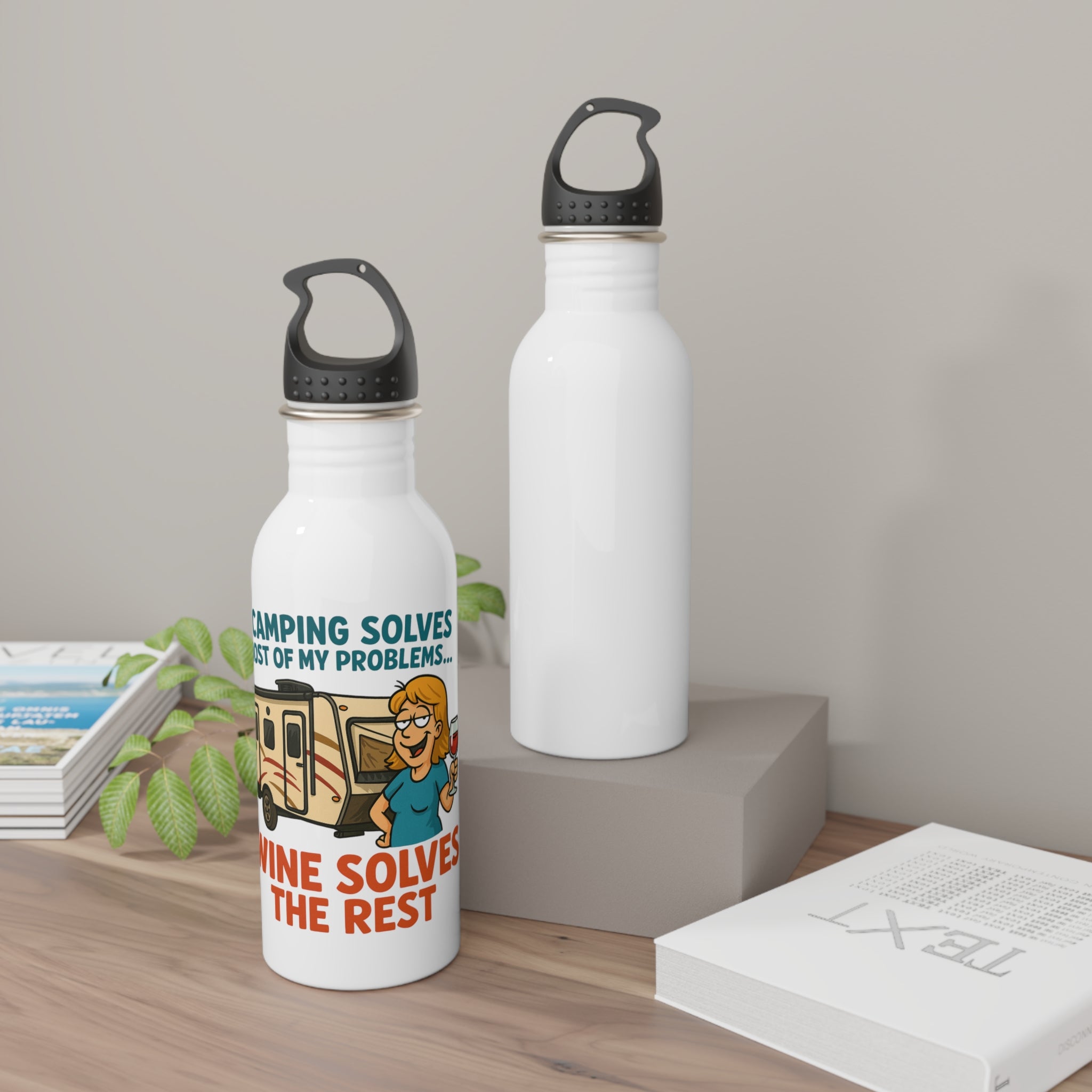 Camping Wine Problem Solver Water Bottle, Travel Mug, Outdoor Gear Gift, Fun Camping Accessories, Adventure Hydration Bottle