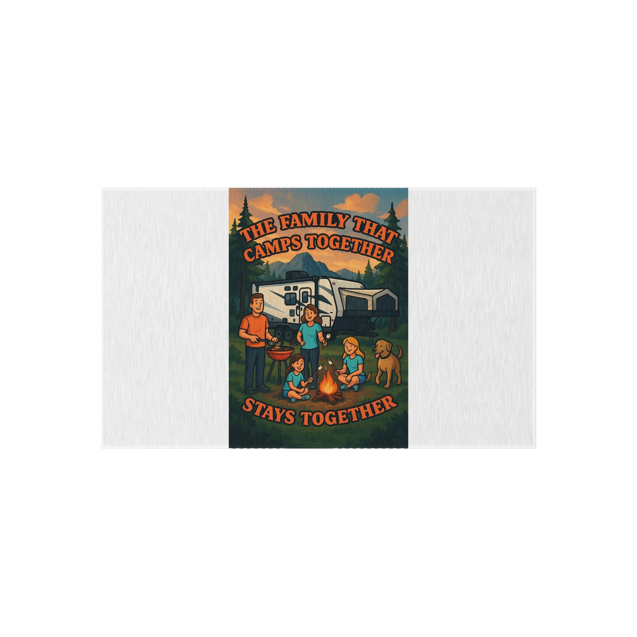 Camping Family Outdoor Rug, Cozy Camp Mat, RV Decor, Family Gathering Accessories, Outdoor Living Essentials