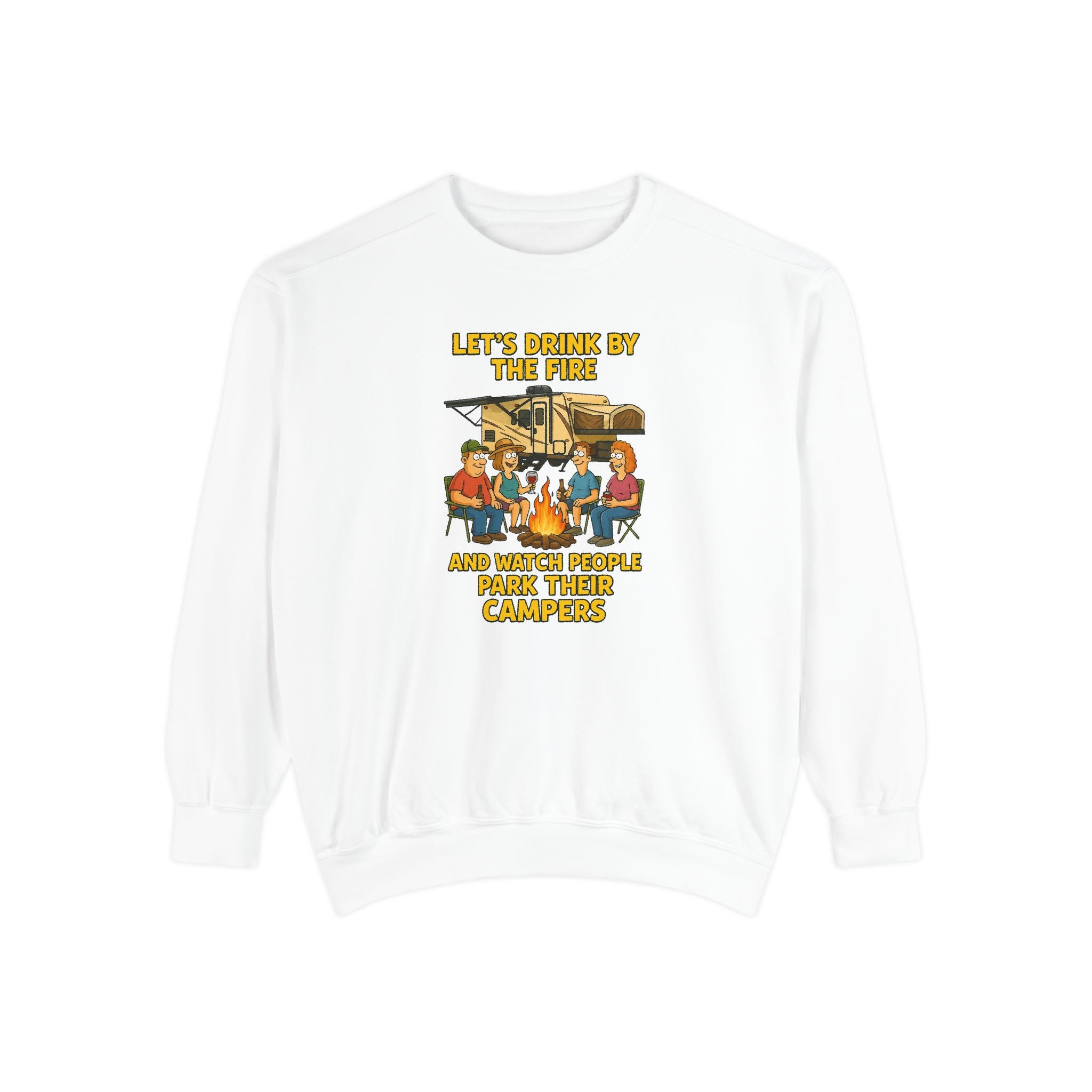 Cozy Campfire Sweatshirt - Let’s Drink by the Fire, Unisex Pullover, Perfect for Bonfires, Camping Trips, Outdoor Gatherings, Cozy Nights