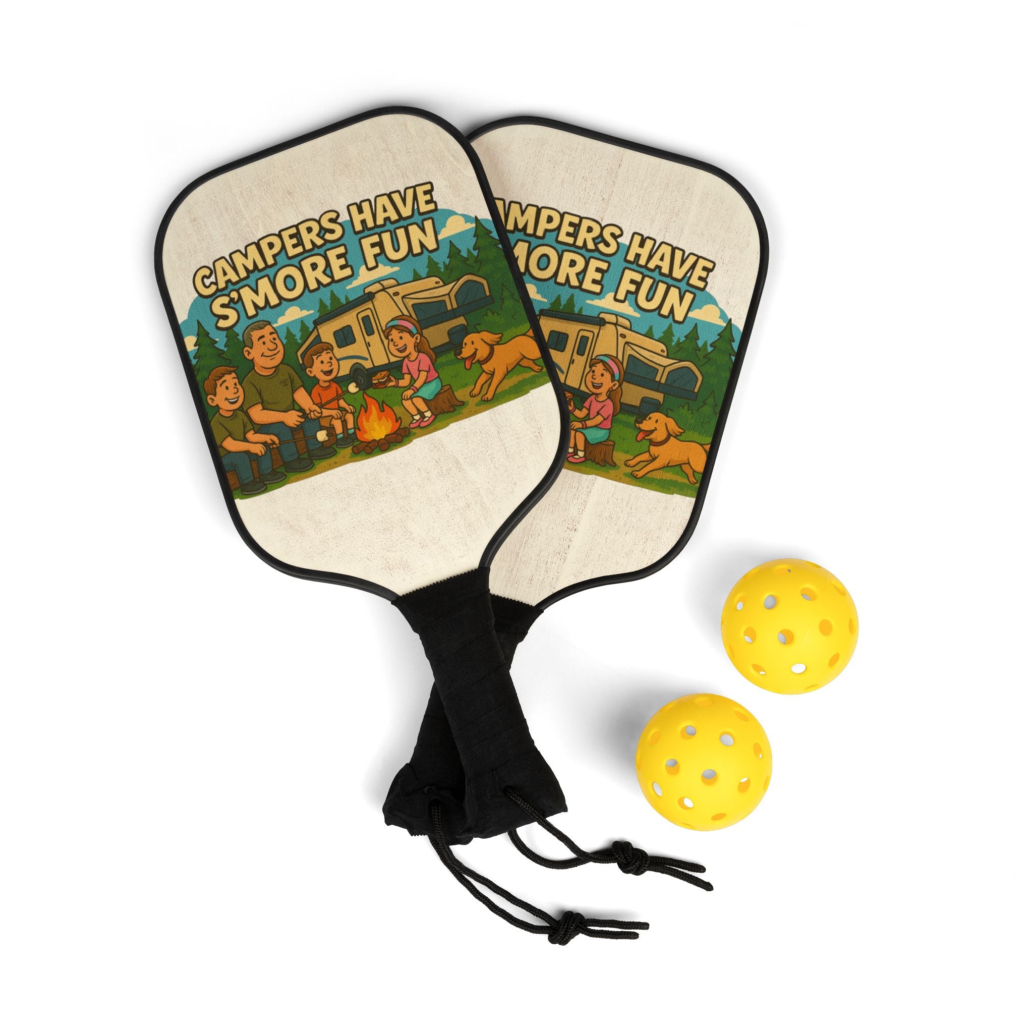 Pickleball Fun Set - Campers Have S'more Fun Paddles & Balls, Outdoor Game, Summer Activity, Family Fun, Gifts for Campers