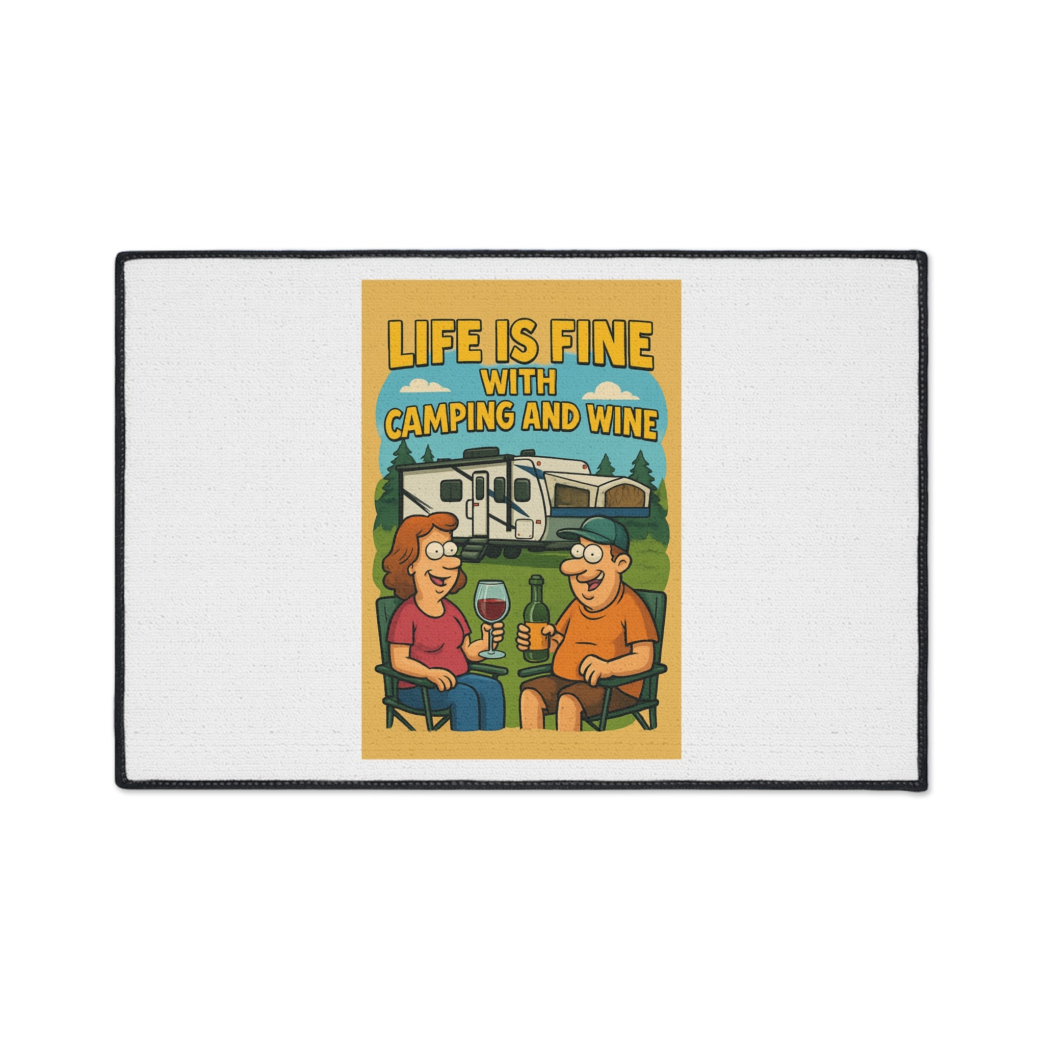 Camping & Wine Floor Mat, Outdoor Adventure Decor, RV Welcome Mat, Gifts for Campers, Fun Home Entrance Rug, Life is Fine with Camping [...]