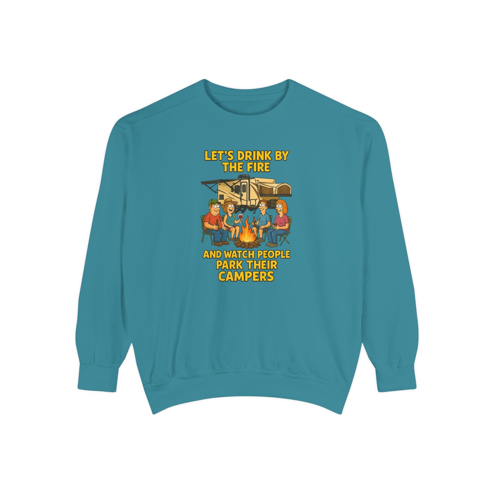 Cozy Campfire Sweatshirt - Let’s Drink by the Fire, Unisex Pullover, Perfect for Bonfires, Camping Trips, Outdoor Gatherings, Cozy Nights