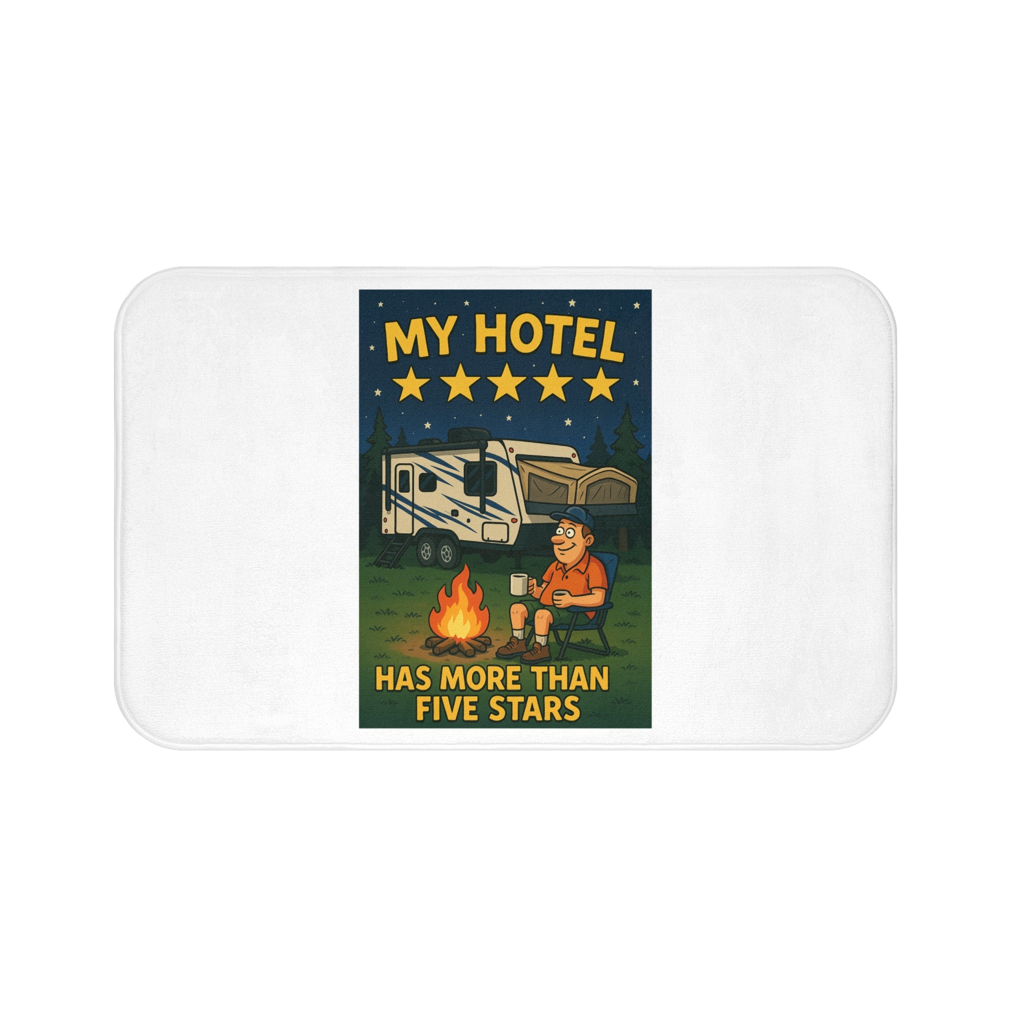 Camping-Themed Bath Mat, My Hotel Has More than Five Stars, RV Decor, Outdoor Lover Gift, Bathroom Rug, Camping Accessories