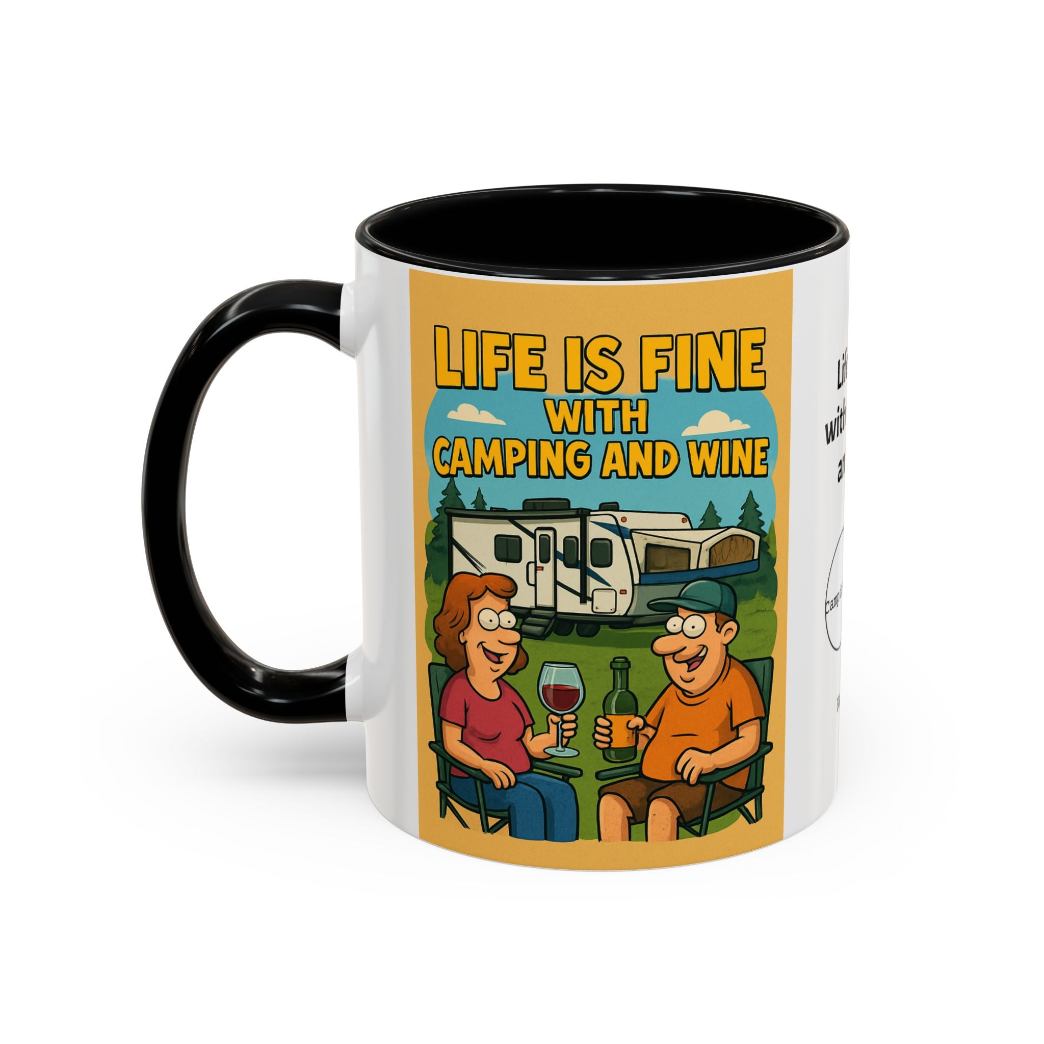 Life is fine with camping and wine Hybrid Camper Coffee Mug (11, 15oz)