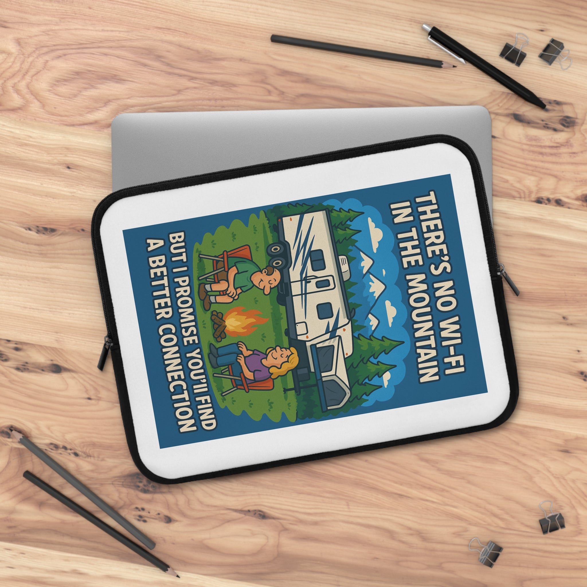Camping-Themed Laptop Sleeve, Outdoor Adventure Tech Case, No Wi-Fi Fun, Gifts for Travelers, Co-worker Appreciation