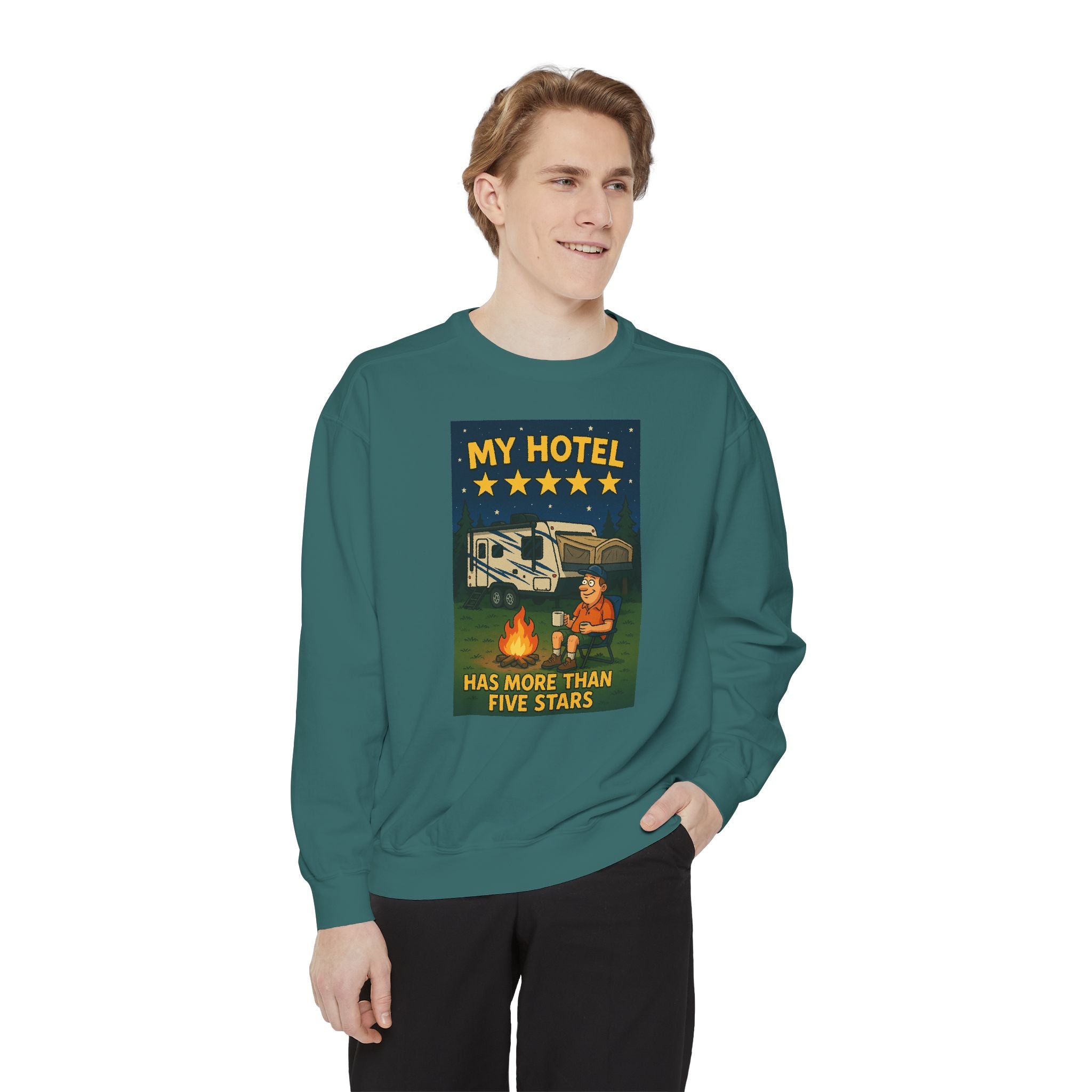 My Hotel Sweatshirt - Cozy Camping Apparel, Unisex Garment-Dyed Sweatshirt for Outdoor Lovers, Perfect for Bonfire Nights, Gift for Campers
