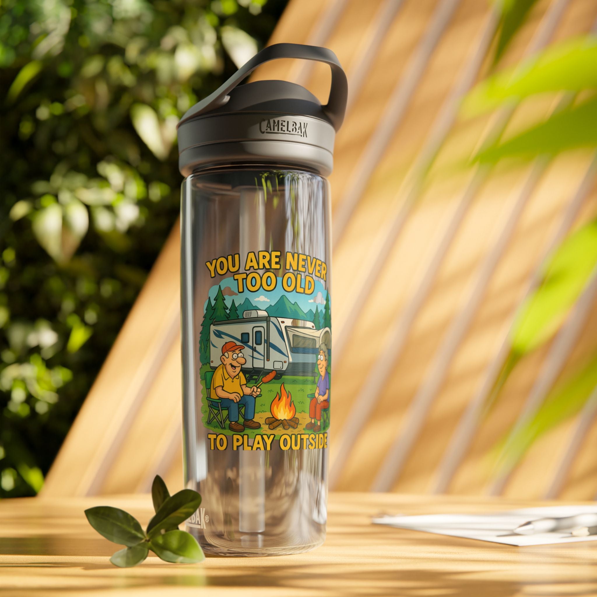 Vintage Camping Water Bottle - "You Are Never Too Old to Play Outside"