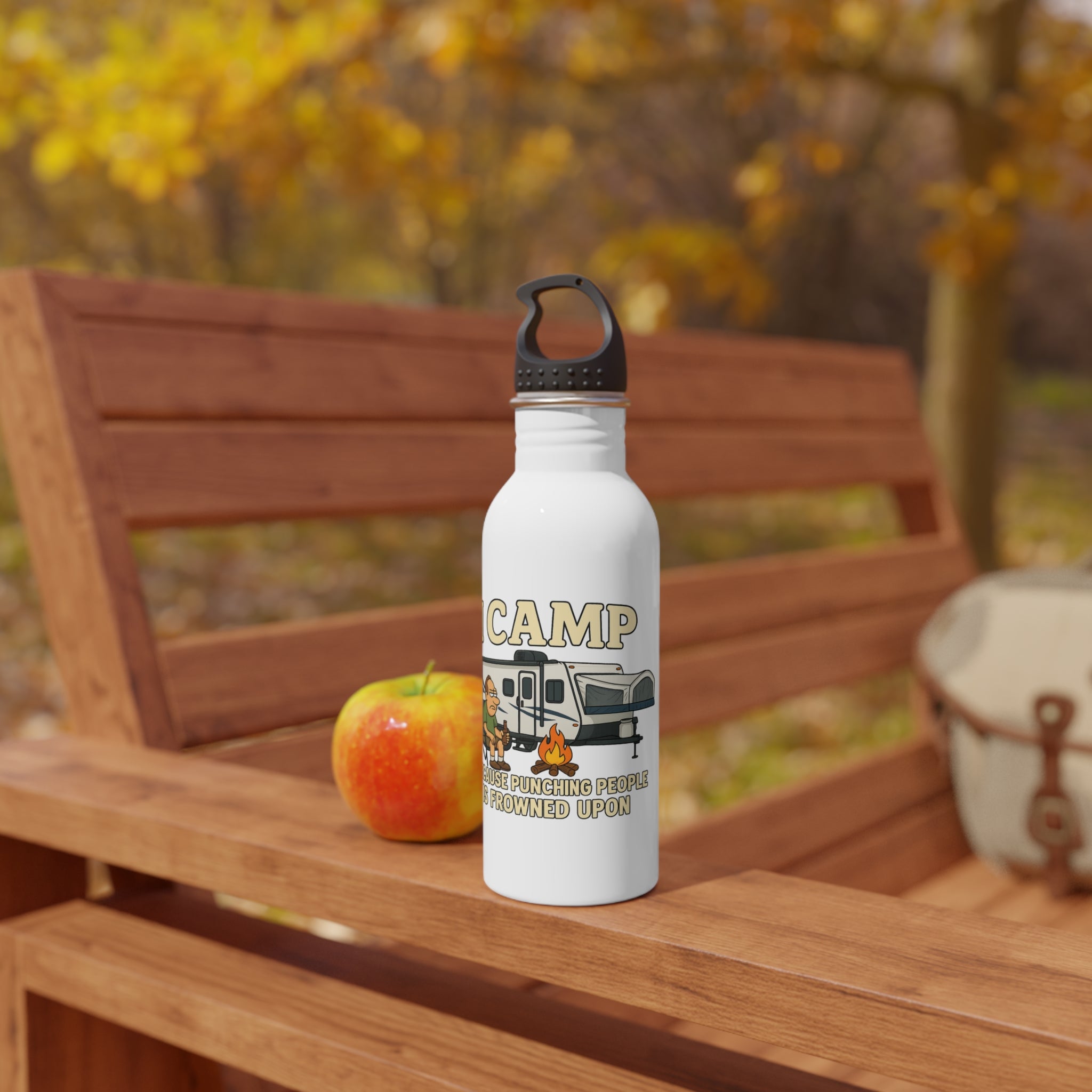 Funny Camping Water Bottle - "I Camp Because Punching People is Frowned Upon"