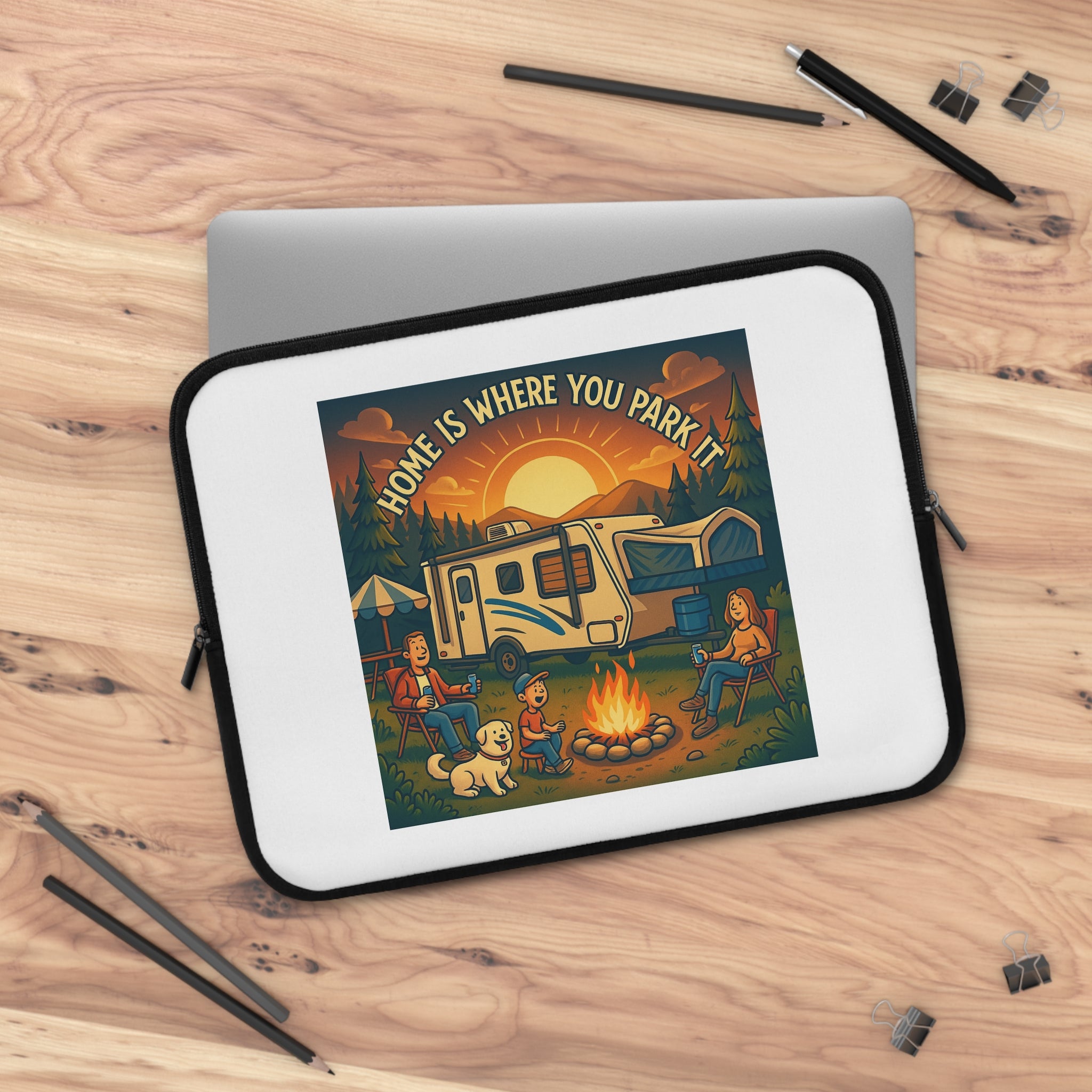 Adventurous Laptop Sleeve - Home is Where You Park - Camping Gear, Tech Accessory for RV Lovers