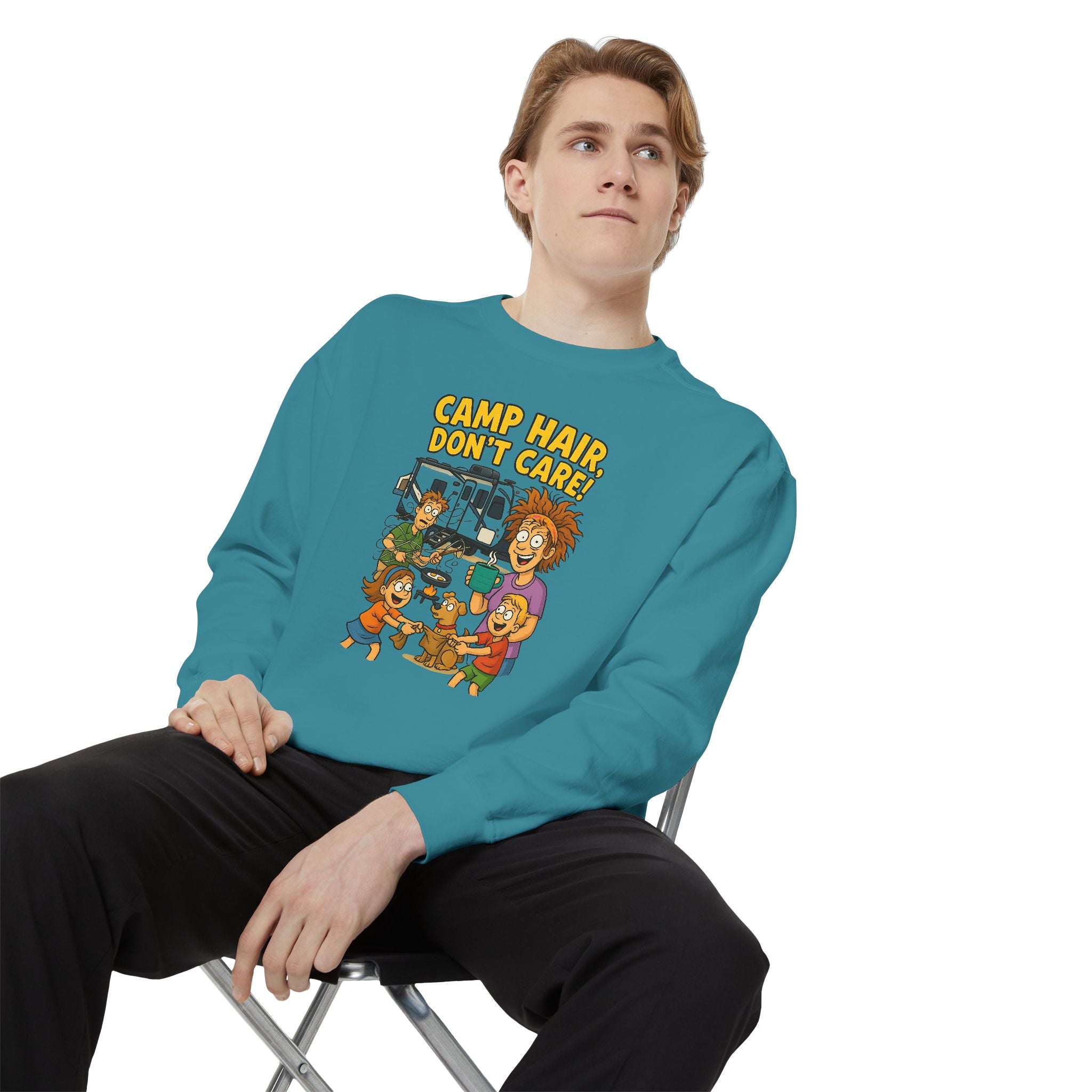 Camp Hair Don't Care Sweatshirt, Cozy Unisex Sweater, Perfect for Campers, Gift for Travel Lovers, Casual Outfit, All Season