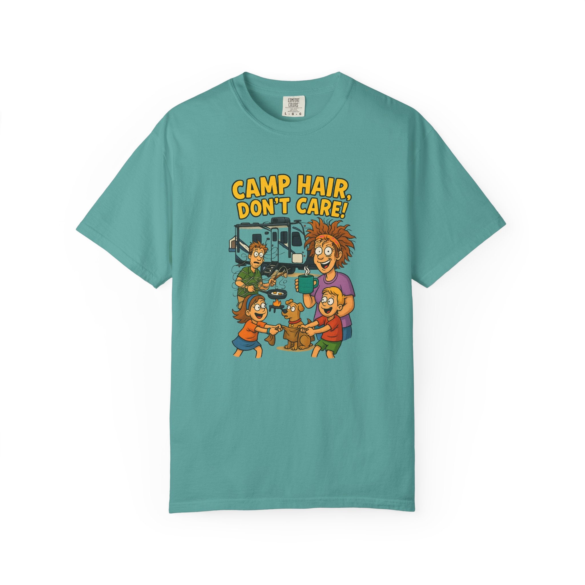 Camp Hair Don't Care T-Shirt, Unisex Garment-Dyed Tee, Camping Apparel, Funny Summer Shirt, Outdoor Lovers Gift, Vacation Essential