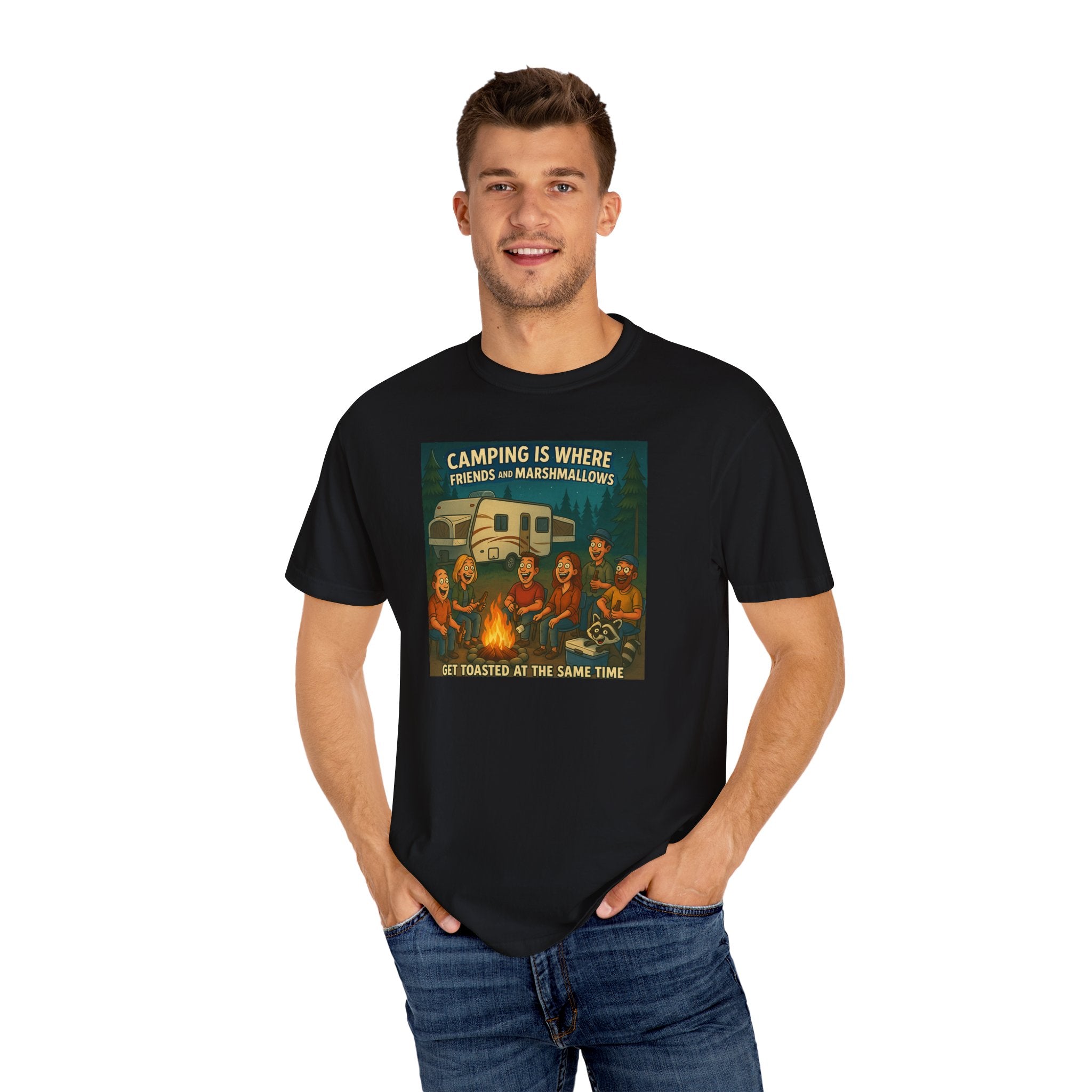 Camping T-Shirt: Get Toasted with Friends, Unisex Garment-Dyed Tee, Outdoor Adventure Shirt, Camping Gift, Summer BBQ Shirt, Family [...]