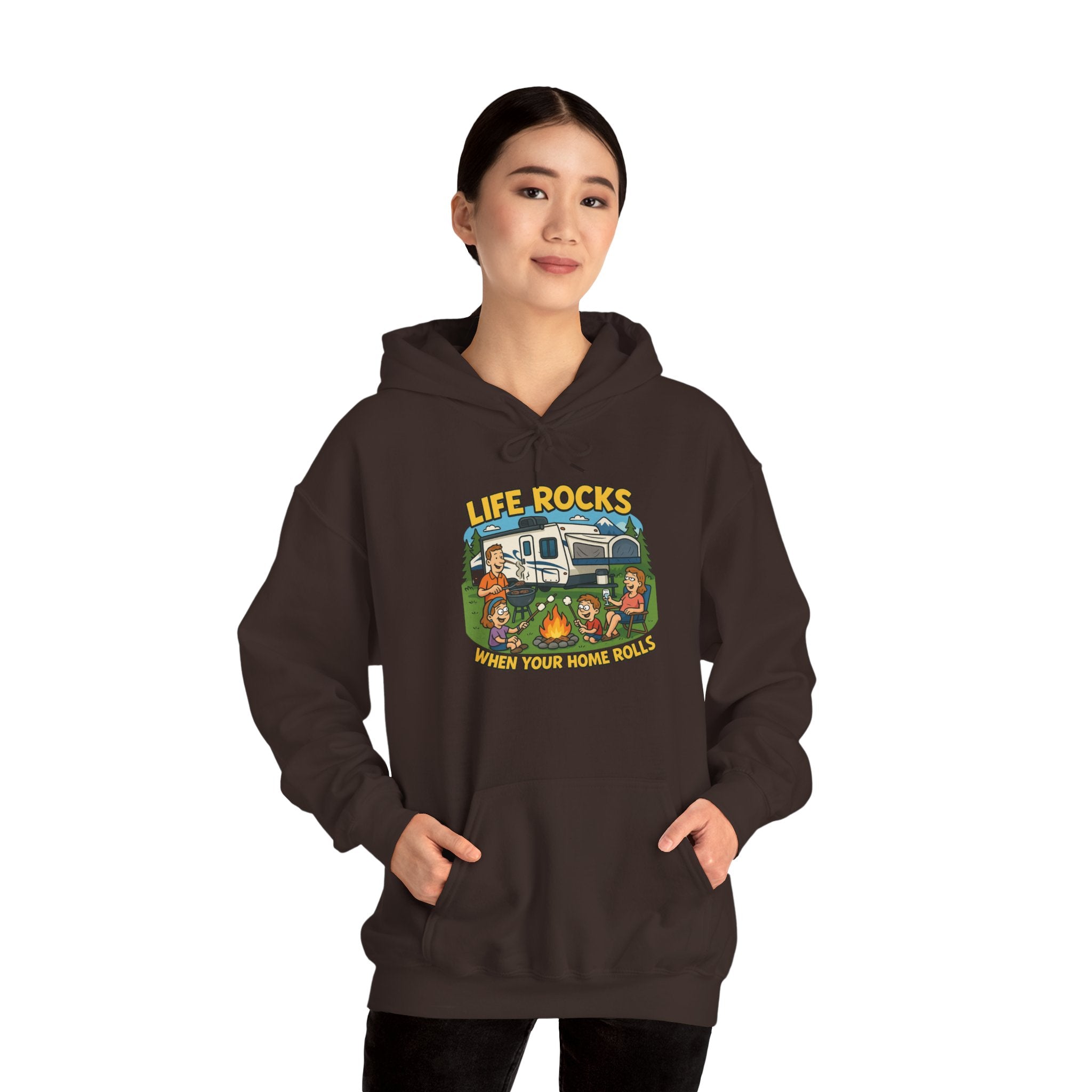 Campfire Adventure Hoodie with Retro Design, Cozy Gift for Outdoor Lovers, Perfect for Camping, Road Trips, and Casual Wear
