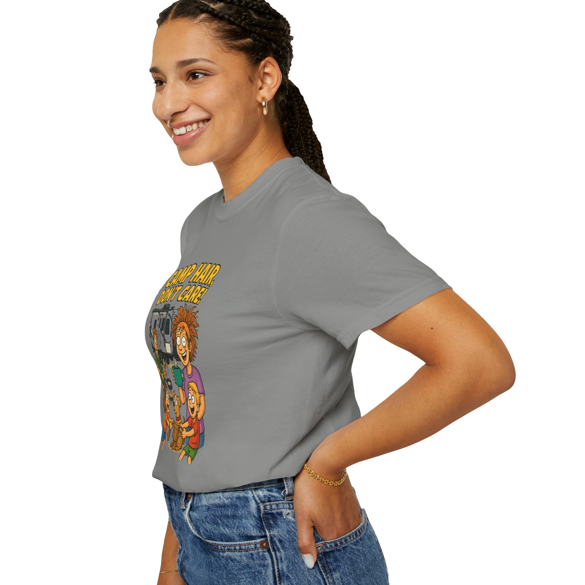 Camp Hair Don't Care T-Shirt, Unisex Garment-Dyed Tee, Camping Apparel, Funny Summer Shirt, Outdoor Lovers Gift, Vacation Essential