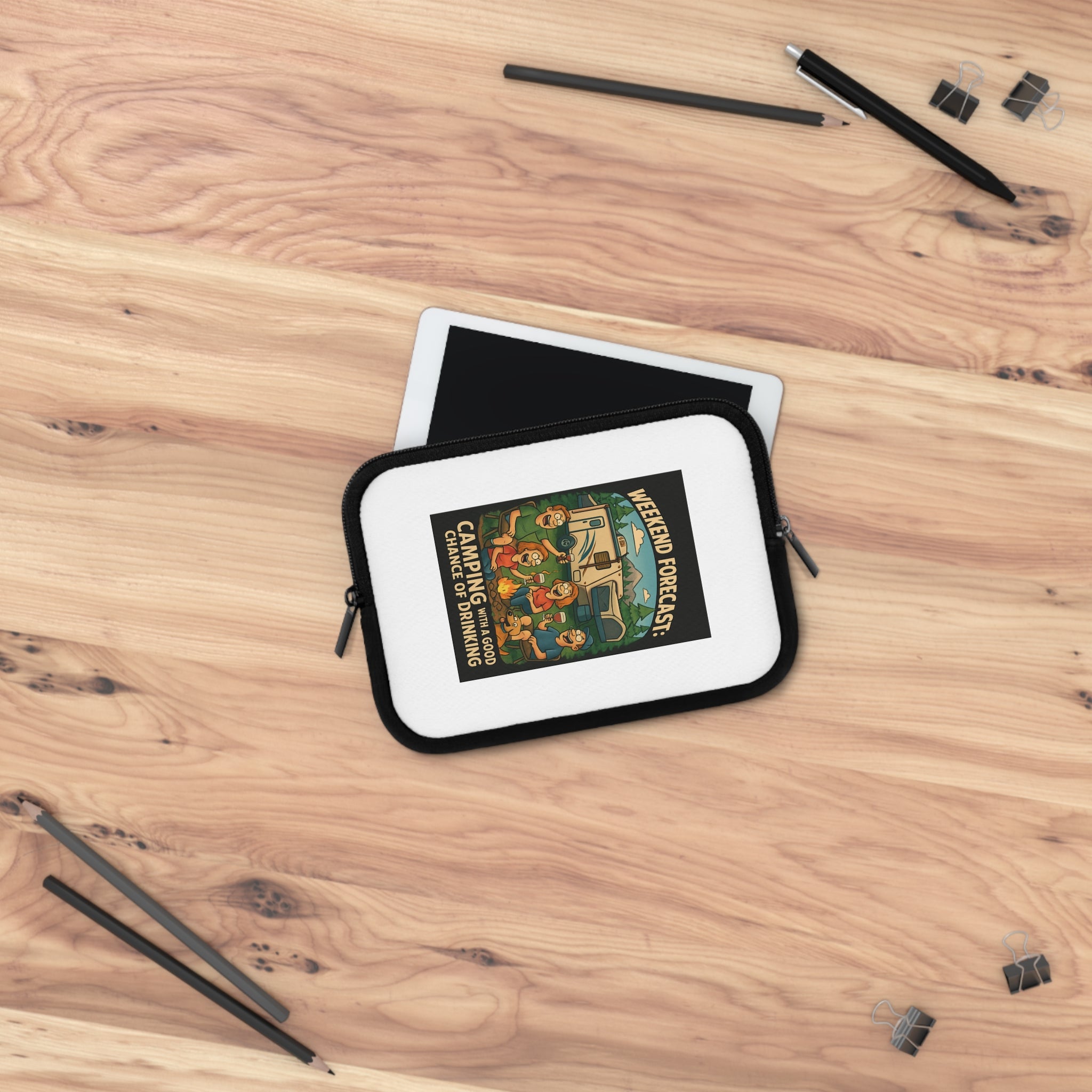 Camping Vibes Laptop Sleeve - Weekend Forecast: Camping with a Good Chance of Drinking | Gifts for Campers, Nature Lovers, Tech Accessory