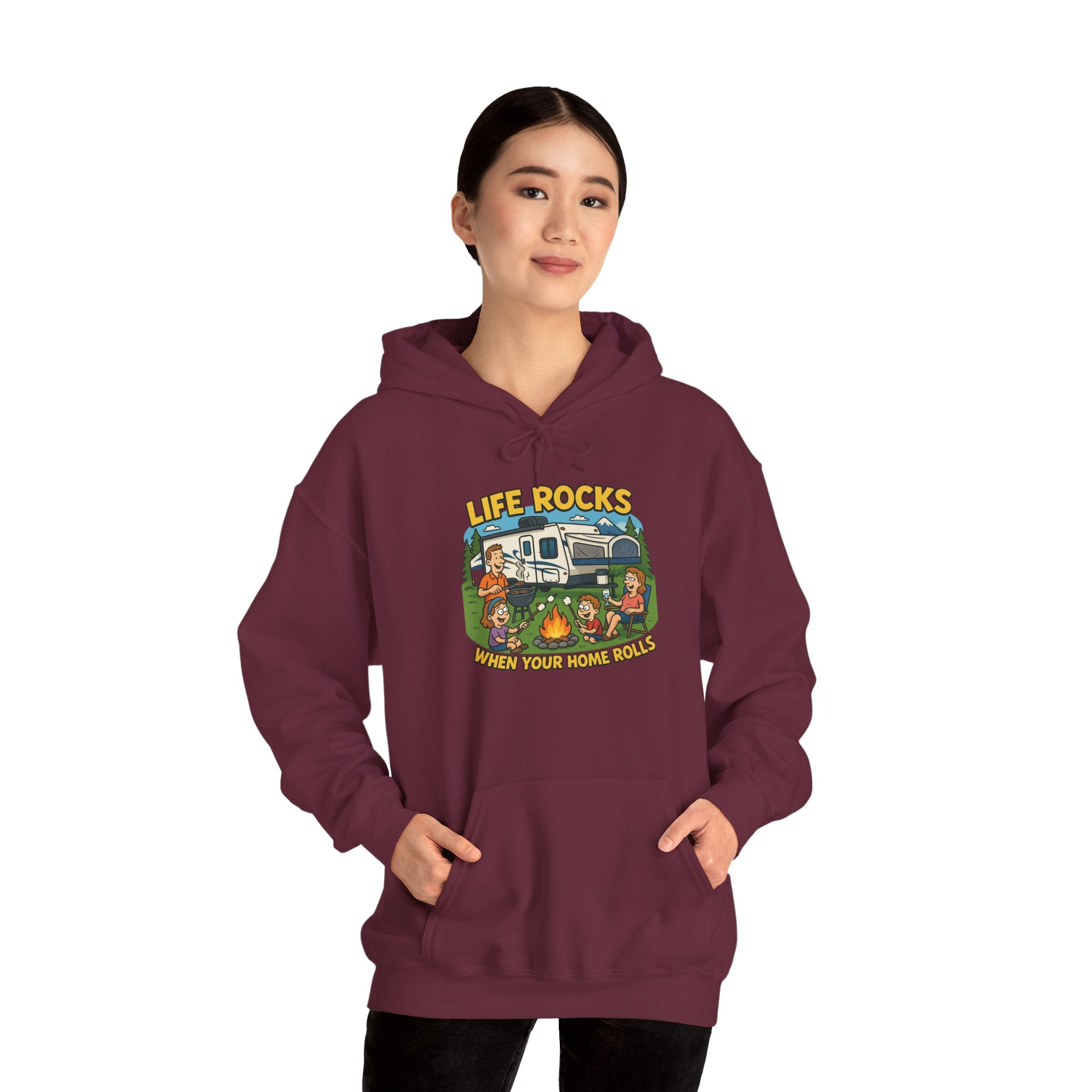 Campfire Adventure Hoodie with Retro Design, Cozy Gift for Outdoor Lovers, Perfect for Camping, Road Trips, and Casual Wear