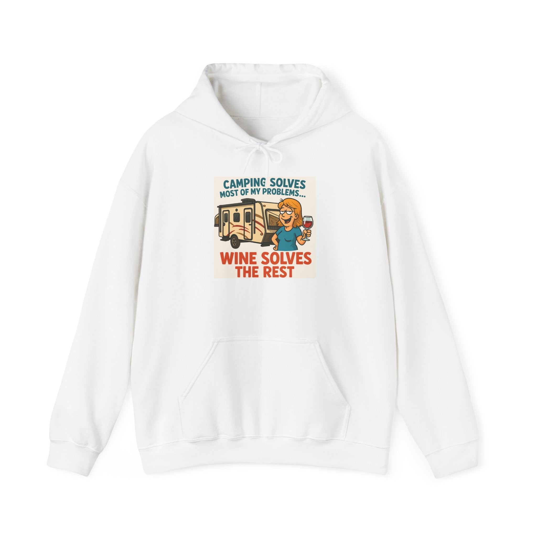 Camping Humor Hooded Sweatshirt - Wine Lovers Gift, Cozy Outdoor Hoodie, Great for Camping, Funny Sweatshirt, Relaxing Apparel