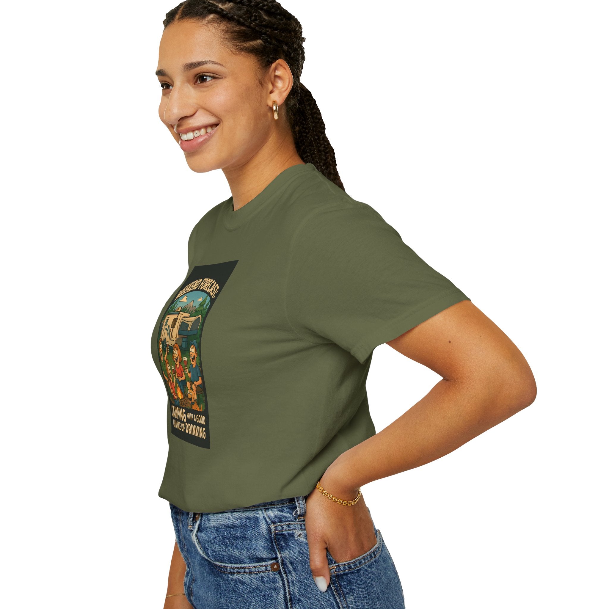 Camping Forecast T-Shirt, Unisex Graphic Tee, Gift for Campers, Outdoor Adventure Apparel, Weekend Getaway Shirt, Nature Lover's Tee