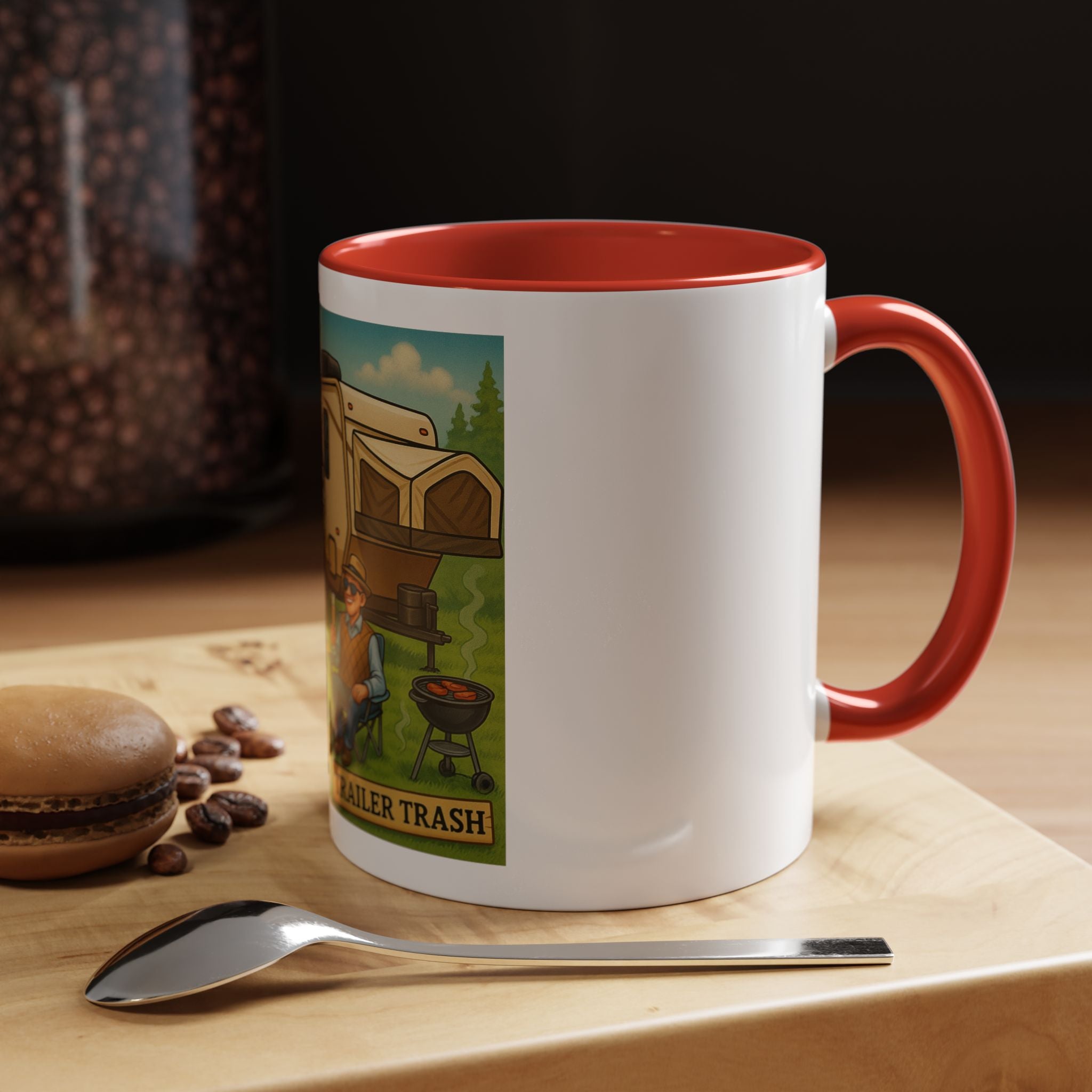 High Class Trailer Trash Coffee Mug - Fun Campfire Ceramic Tea Cup