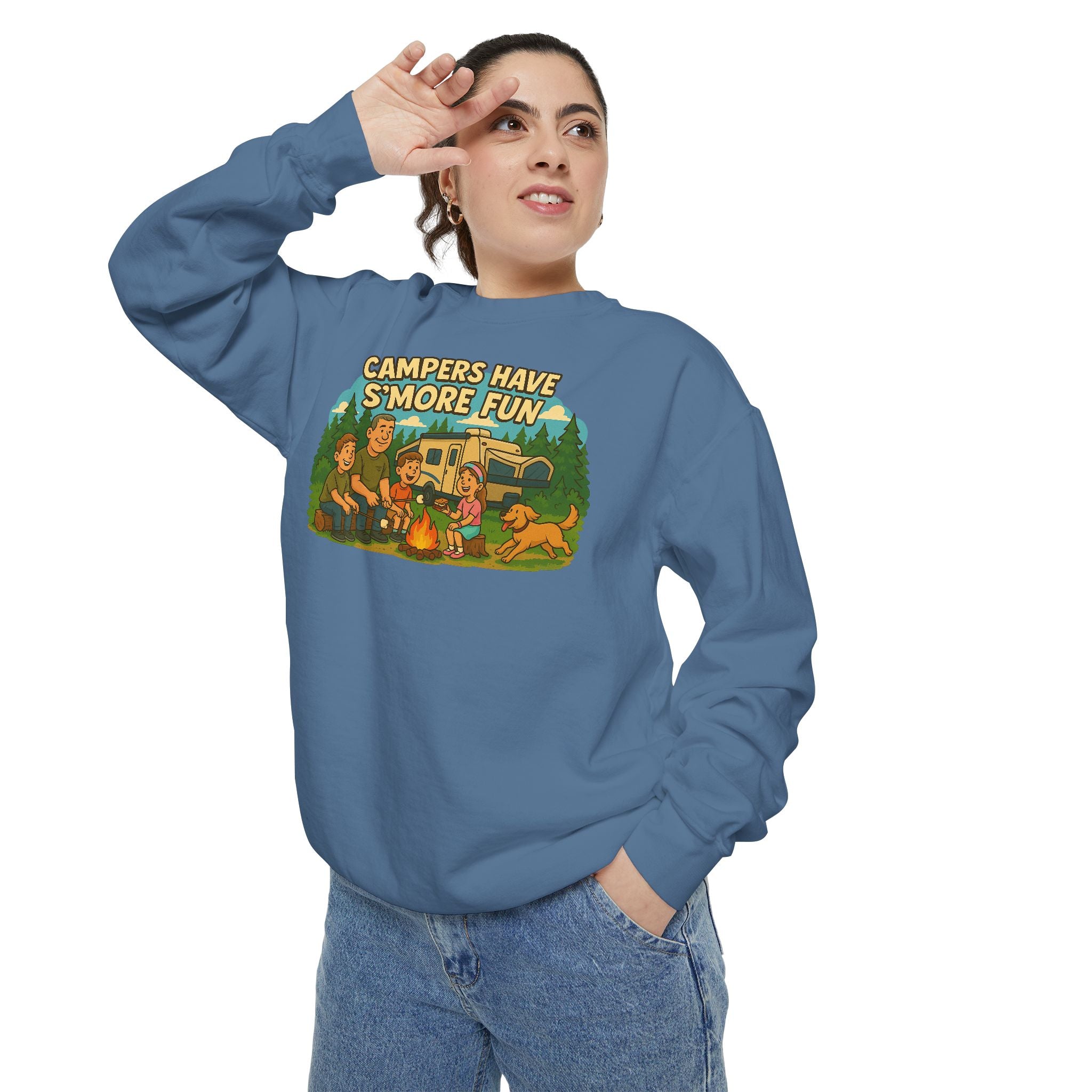Camper Vibes Sweatshirt - Enjoy S'mores, Unisex Campfire Clothing, Perfect for Outdoor Adventures, Gift for Adventurers, Cozy Camping Attire