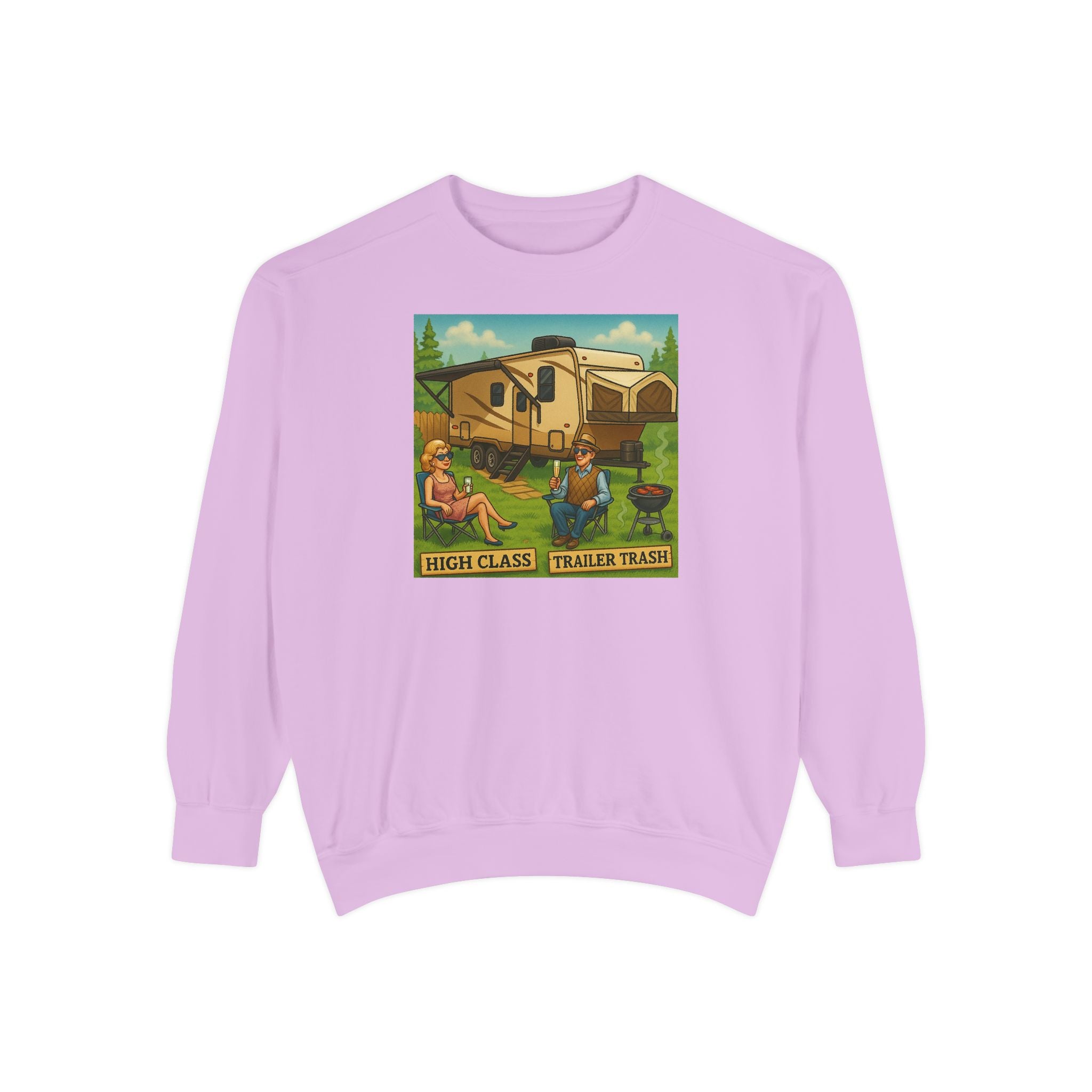 Vintage-Inspired Unisex Sweatshirt with 'High Class Trail Trash' Design