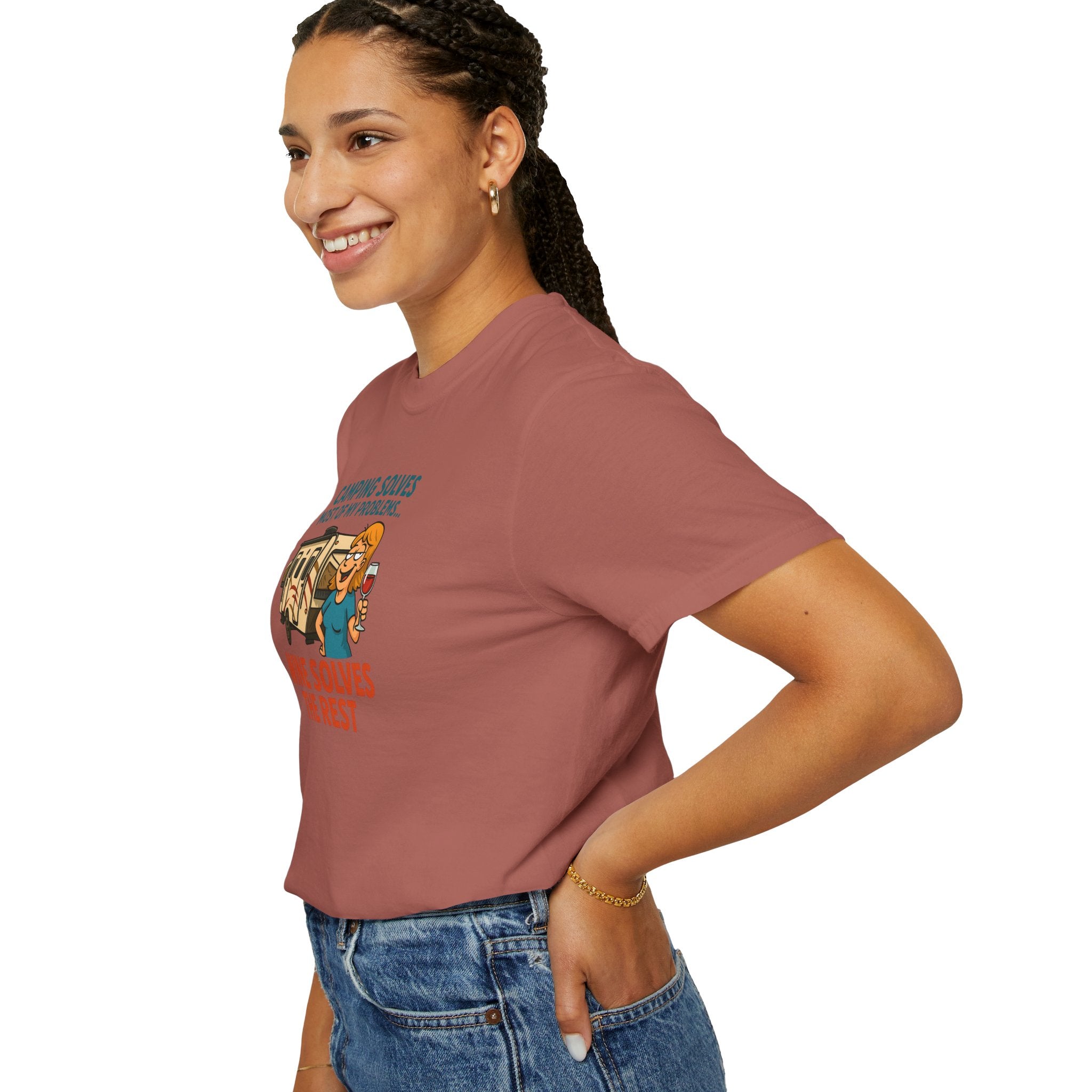 Camping & Wine Unisex T-Shirt, Relaxed Fit Tee, Perfect Gift for Campers, Wine Lovers, Outdoor Enthusiasts, Summer Celebrations