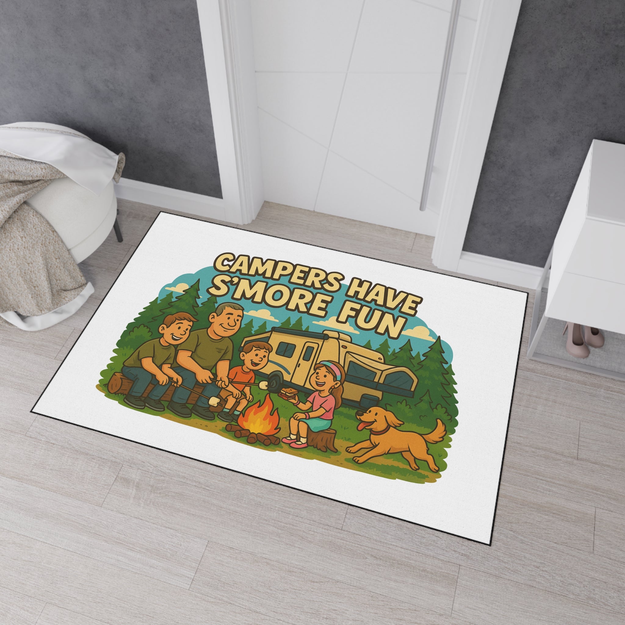 Campfire Fun Floor Mat - Family Camping Decor, Outdoor Rug, S'mores Theme Mat, RV Welcome Mat, Adventurer Gift