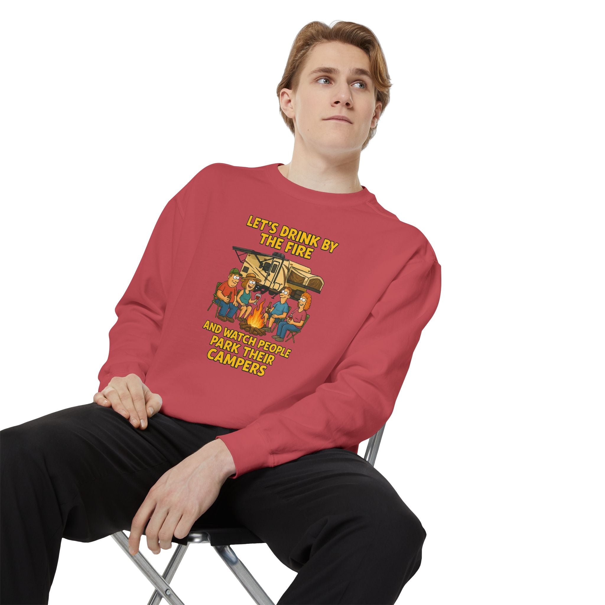Cozy Campfire Sweatshirt - Let’s Drink by the Fire, Unisex Pullover, Perfect for Bonfires, Camping Trips, Outdoor Gatherings, Cozy Nights