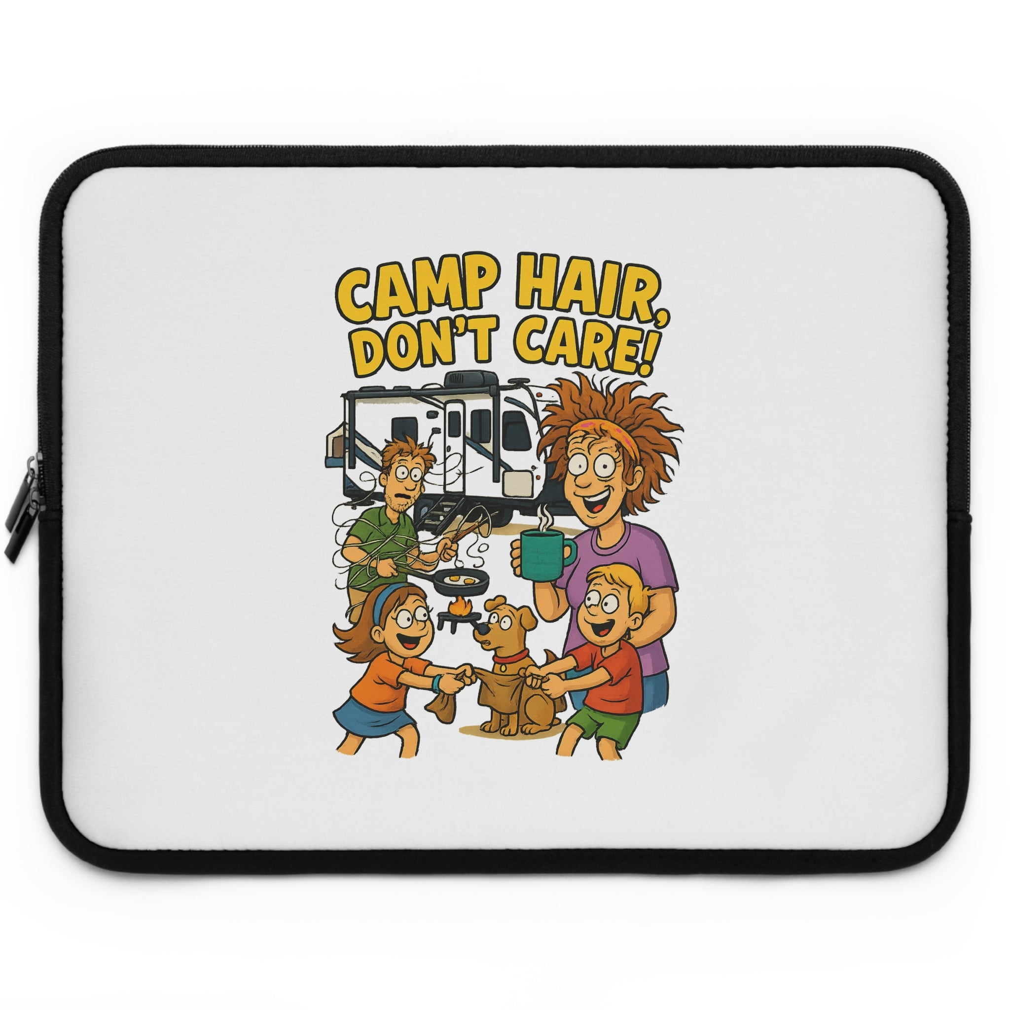 Laptop Sleeve, Camp Hair Don't Care Design, Cute Animal Lover Gift, Summer Camp Accessory, Travel Electronics Organizer