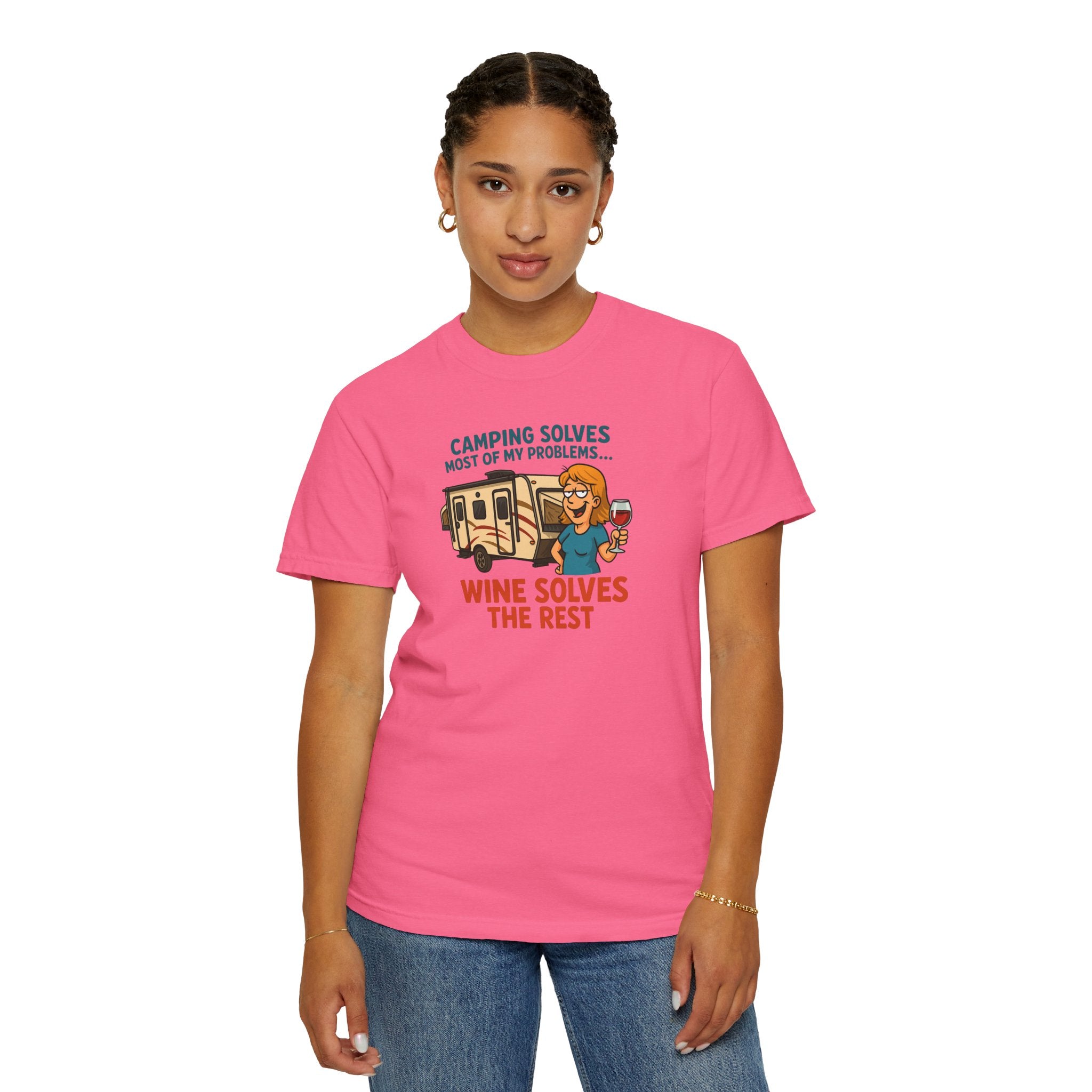 Camping & Wine Unisex T-Shirt, Relaxed Fit Tee, Perfect Gift for Campers, Wine Lovers, Outdoor Enthusiasts, Summer Celebrations