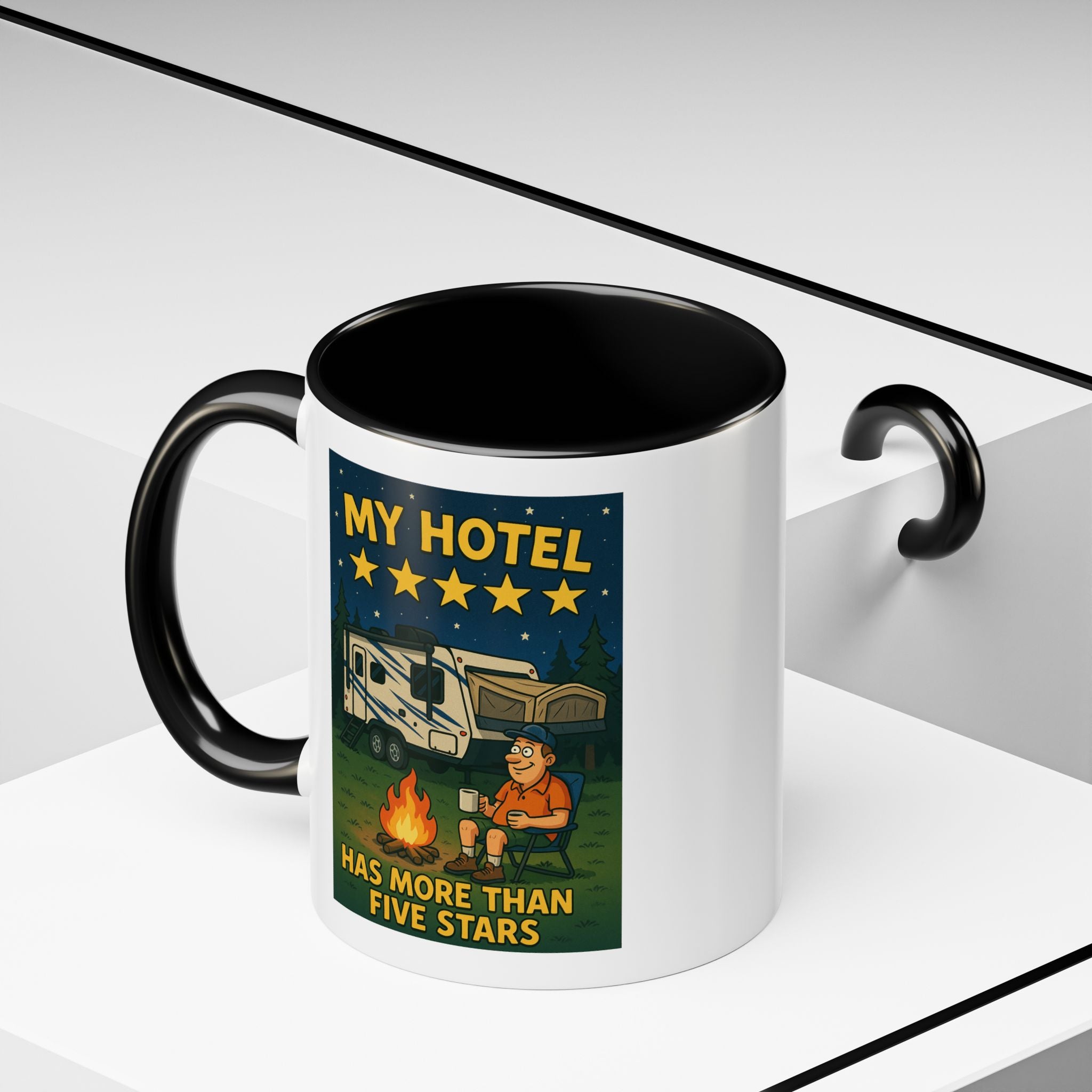Camping-Themed Accent Coffee Mug | Perfect for RV Lovers, Campers, Travelers, Cozy Nights, Outdoor Adventures, Unique Gift Ideas
