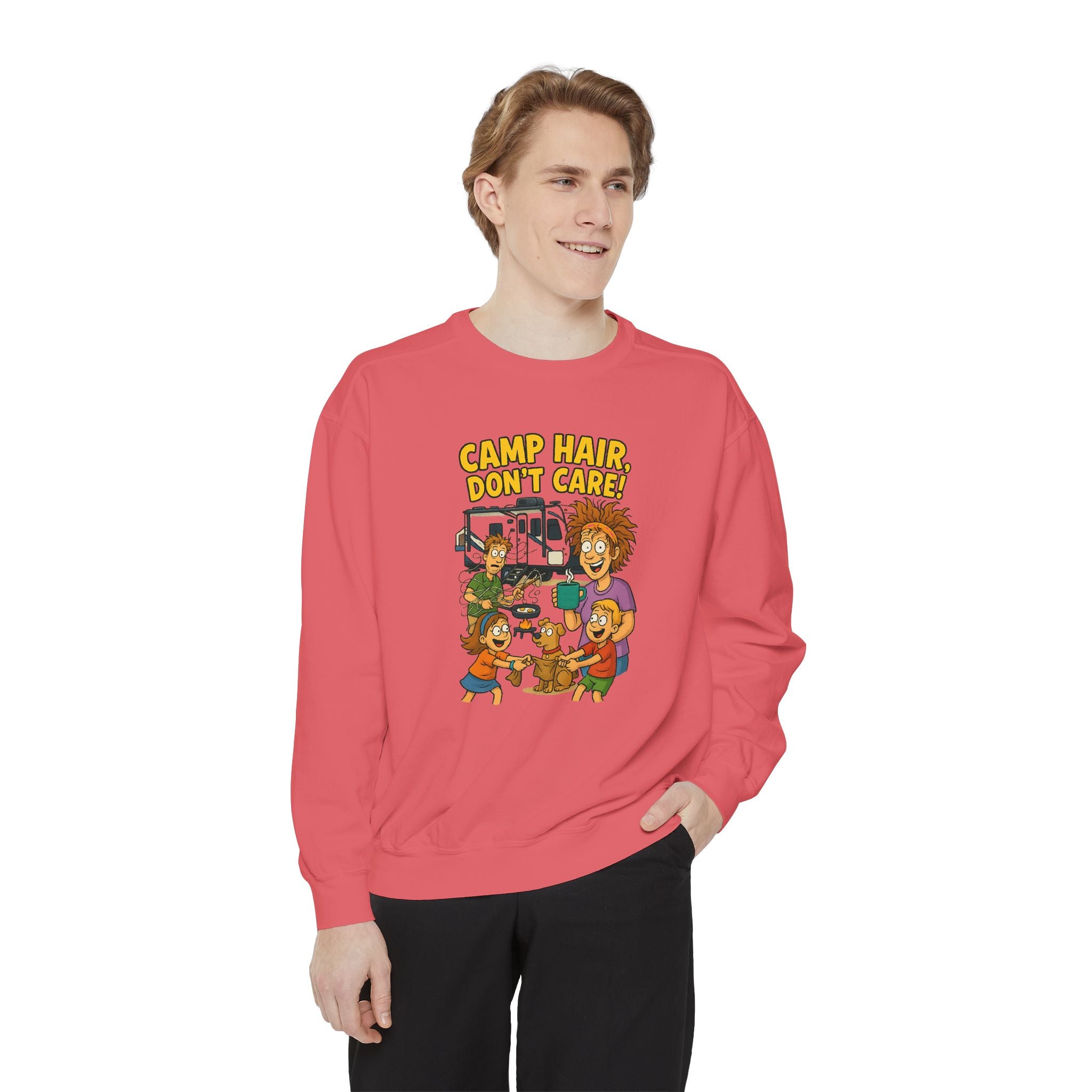 Camp Hair Don't Care Sweatshirt, Cozy Unisex Sweater, Perfect for Campers, Gift for Travel Lovers, Casual Outfit, All Season