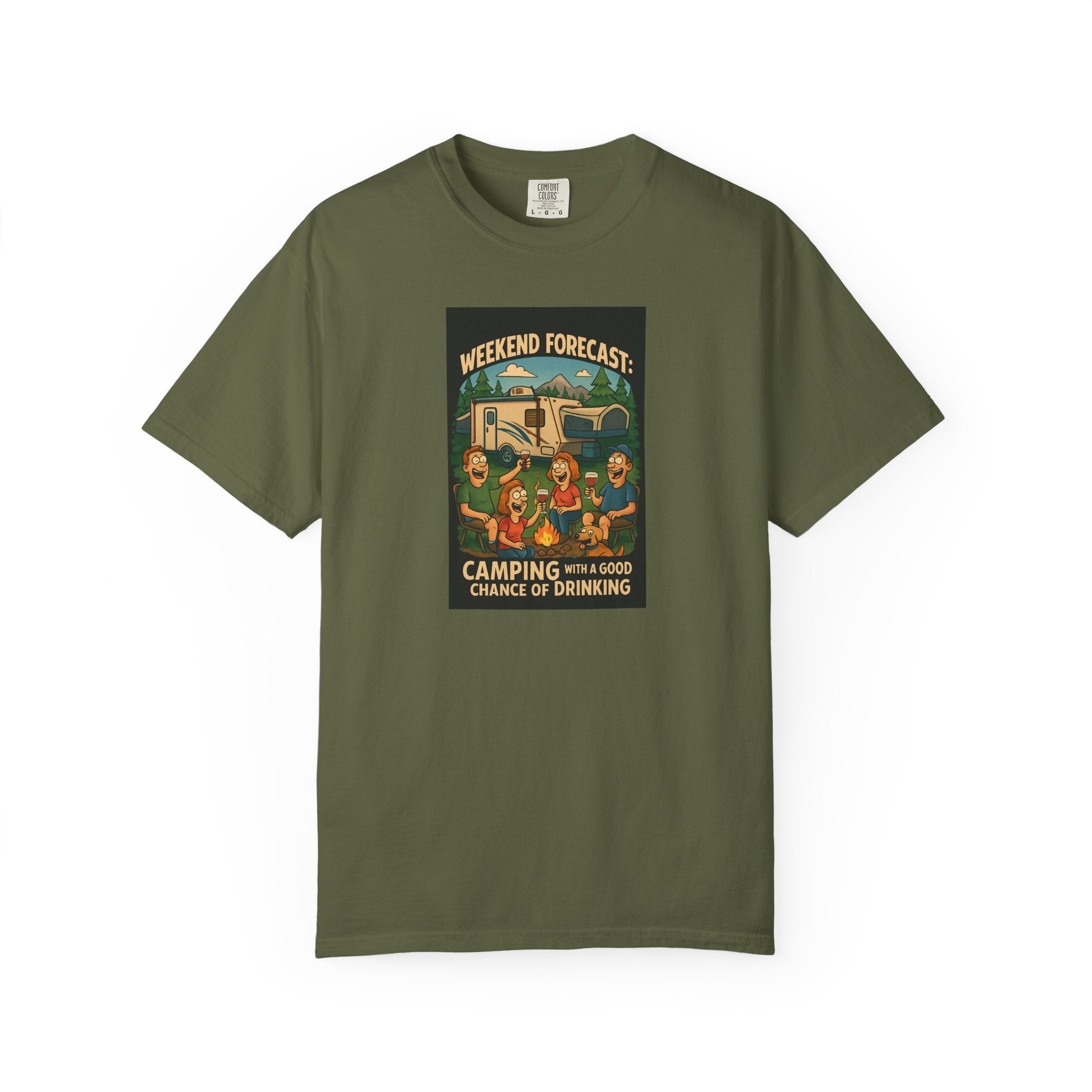 Camping Forecast T-Shirt, Unisex Graphic Tee, Gift for Campers, Outdoor Adventure Apparel, Weekend Getaway Shirt, Nature Lover's Tee