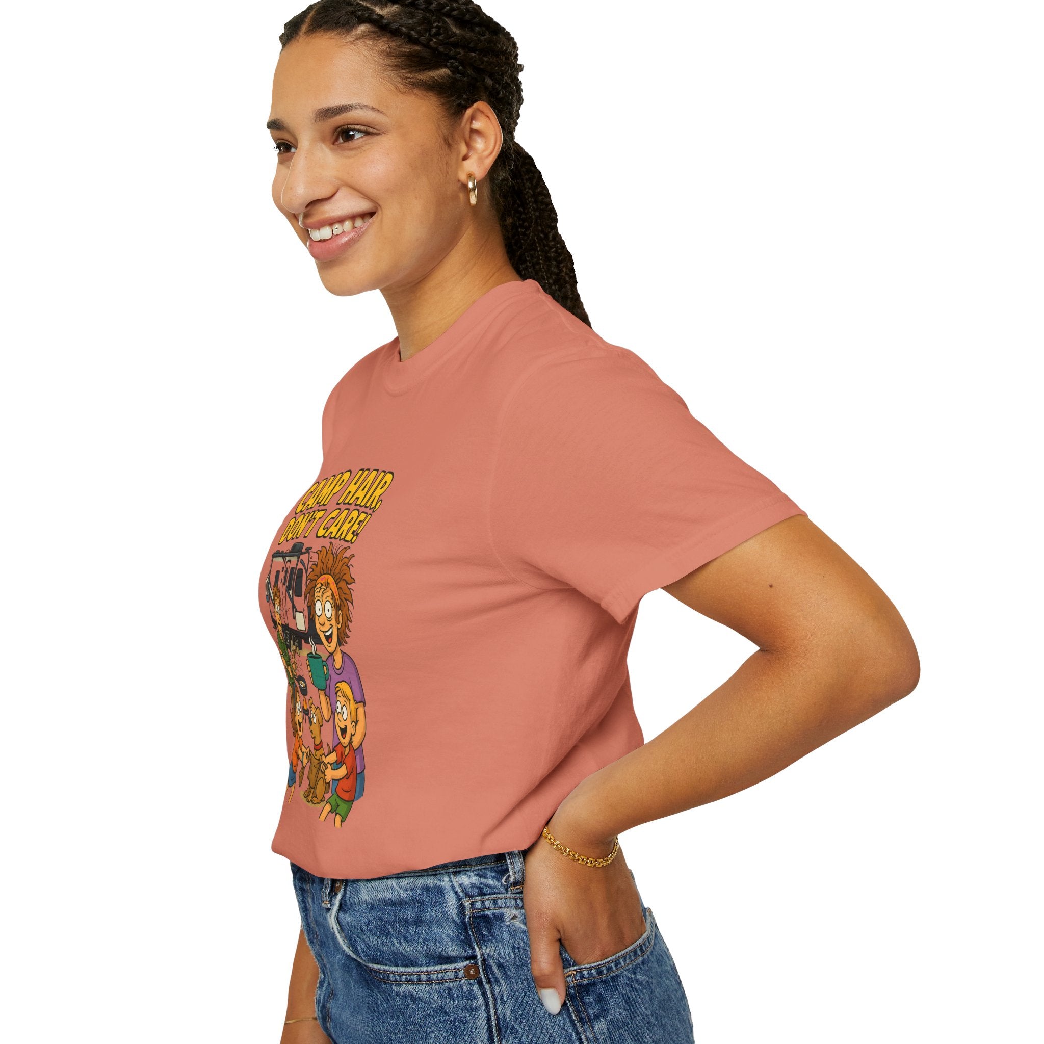 Camp Hair Don't Care T-Shirt, Unisex Garment-Dyed Tee, Camping Apparel, Funny Summer Shirt, Outdoor Lovers Gift, Vacation Essential